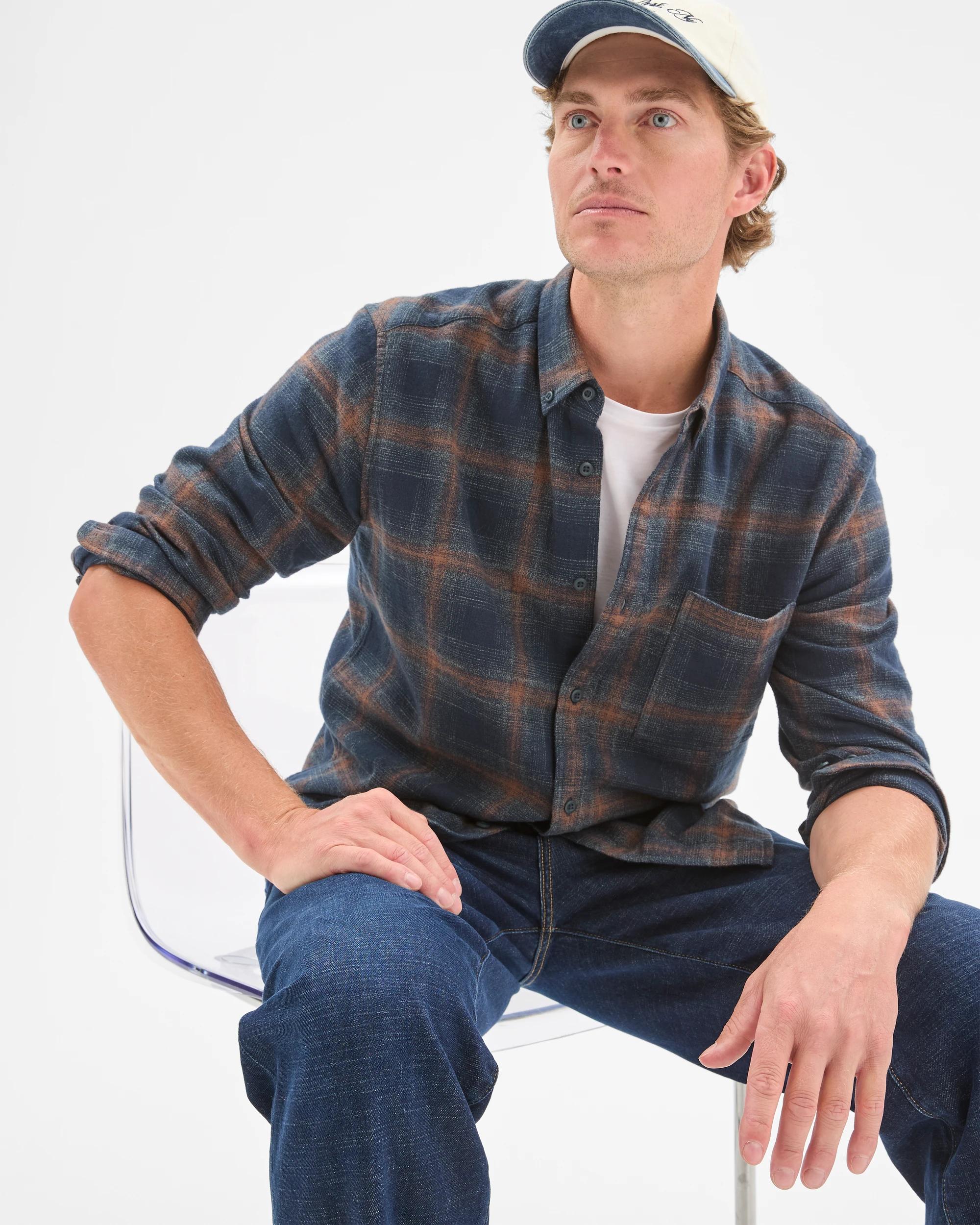 1 Target Man Long Sleeve Brushed Check Shirt NAVY, 1 of 6