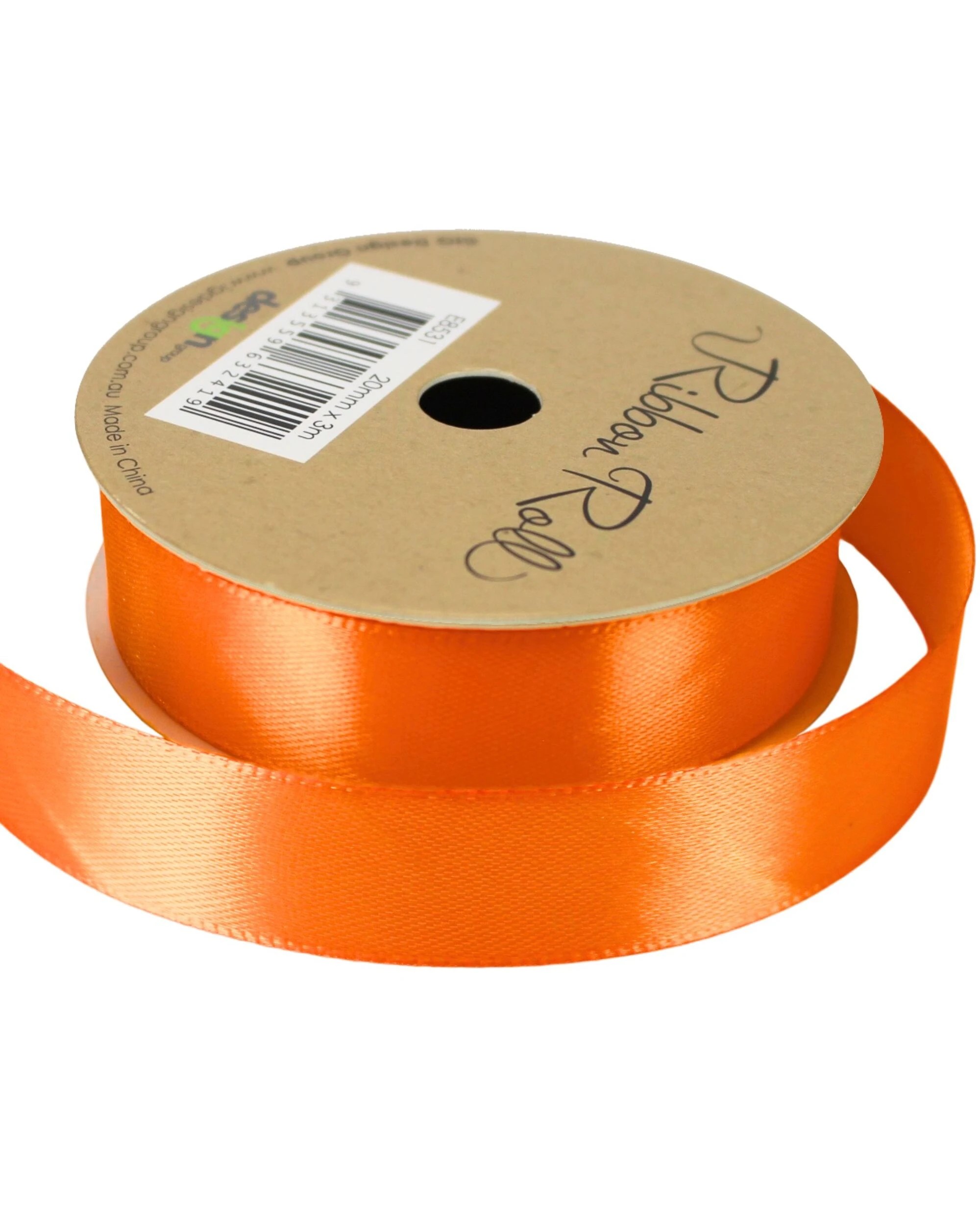 1 Artwrap Satin Ribbon Roll 20mm x 3m - Orange, 1 of 2