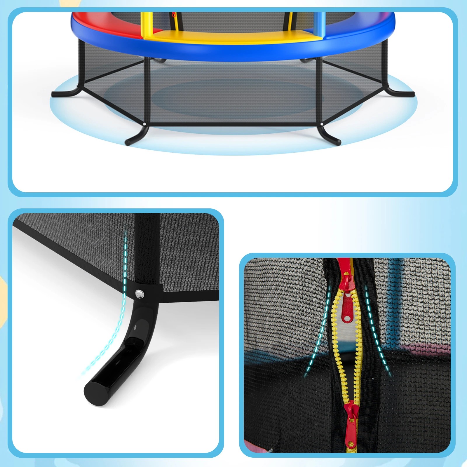 5 Costway Kids Trampoline Bouncer Jumping Trampolines w/Enclosure Net Gift Colorful, 5 of 6