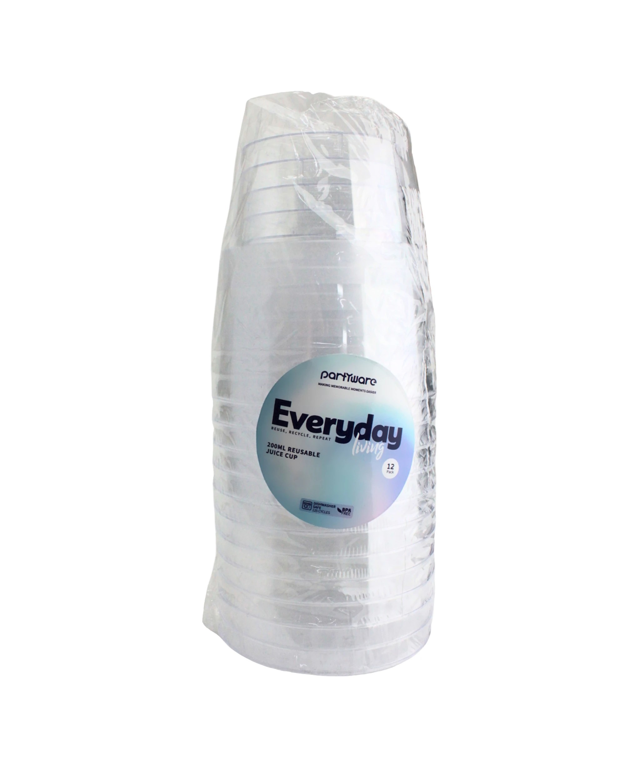 2 Partyware Everyday Living Clear Plastic Reusable Juice Cup 200ml Pack of 12, 2 of 3