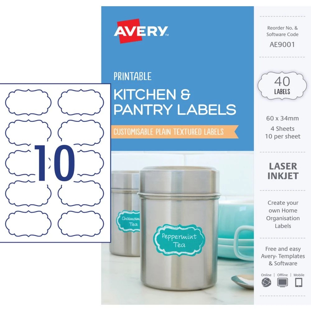 2 Avery Inkjet Laser Kitchen Labels 60 x 34mm White 40 Pack, 2 of 4