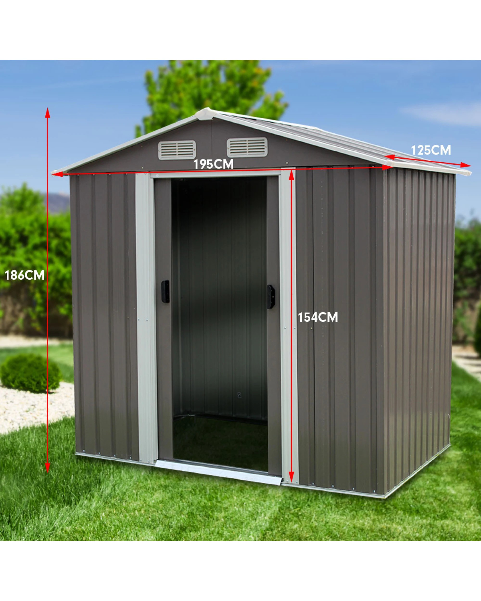 2 Wallaroo 4ft x 6ft Garden Sheds Tool Storage Outdoor Workshop Shelter Spire Roof - Grey, 2 of 9