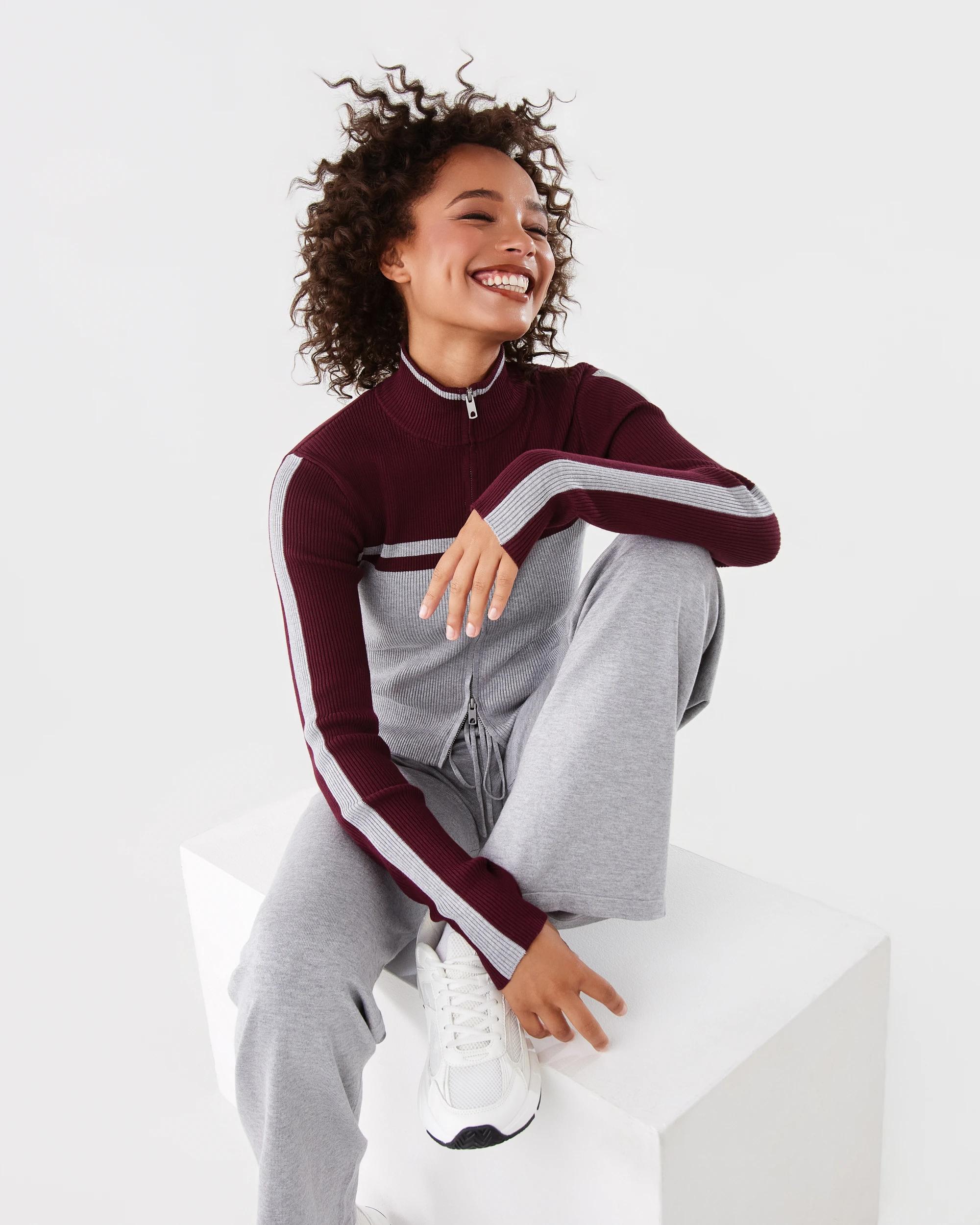 8 Stripe Knit Zip Up Grey Marle, 8 of 10