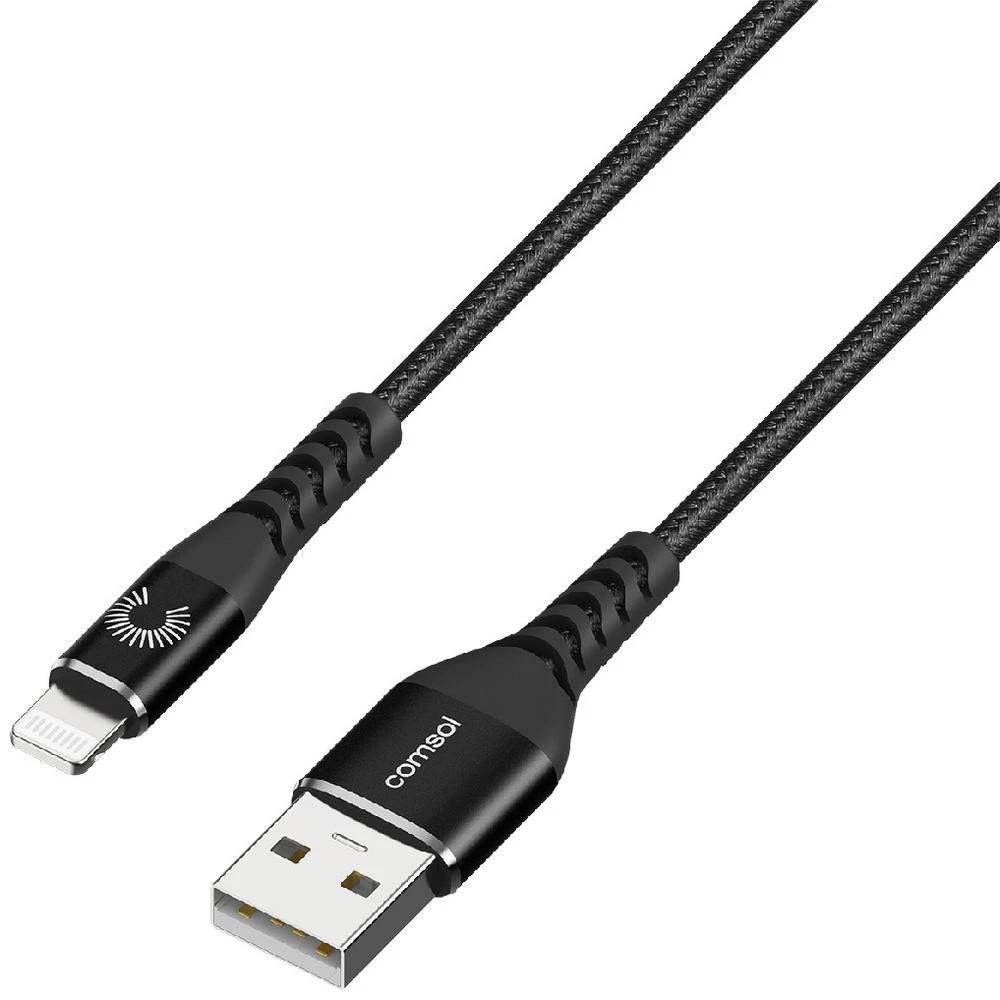 1 Comsol Kevlar Lightning to USB-A MFi Cable 2m Black, 1 of 7