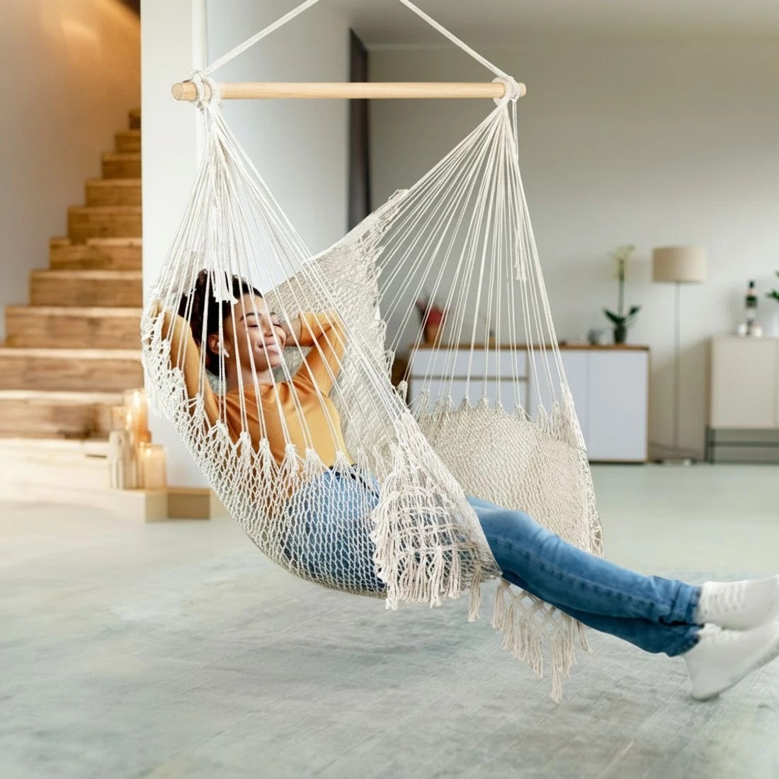 3 Gardeon Hammock Chair Swing Camping Mesh - Beige, 3 of 5