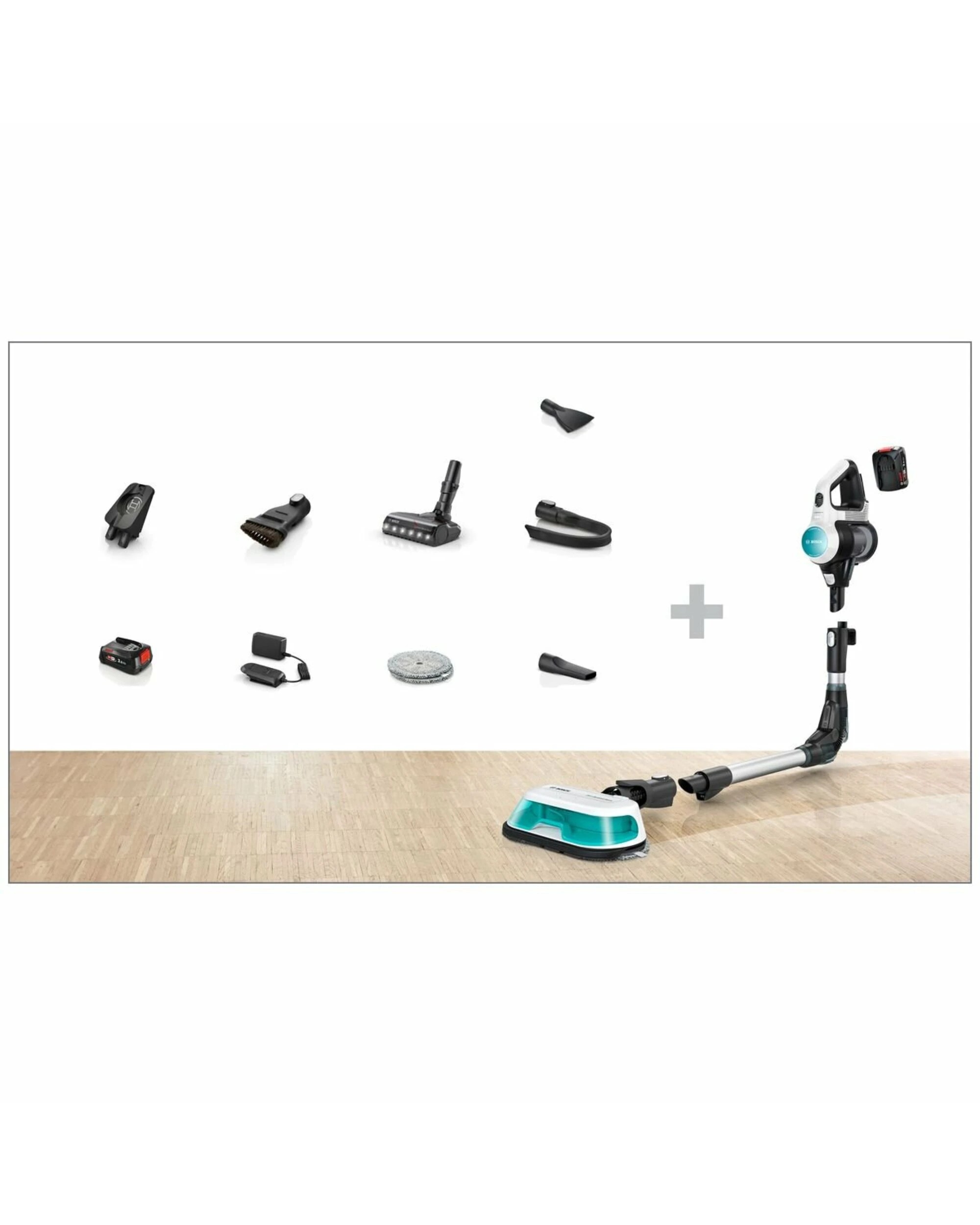 2 Bosch Rechargeable 2 in 1 Vacuum and Mop Unlimited 7 ProHygienic Aqua-White, 2 of 5