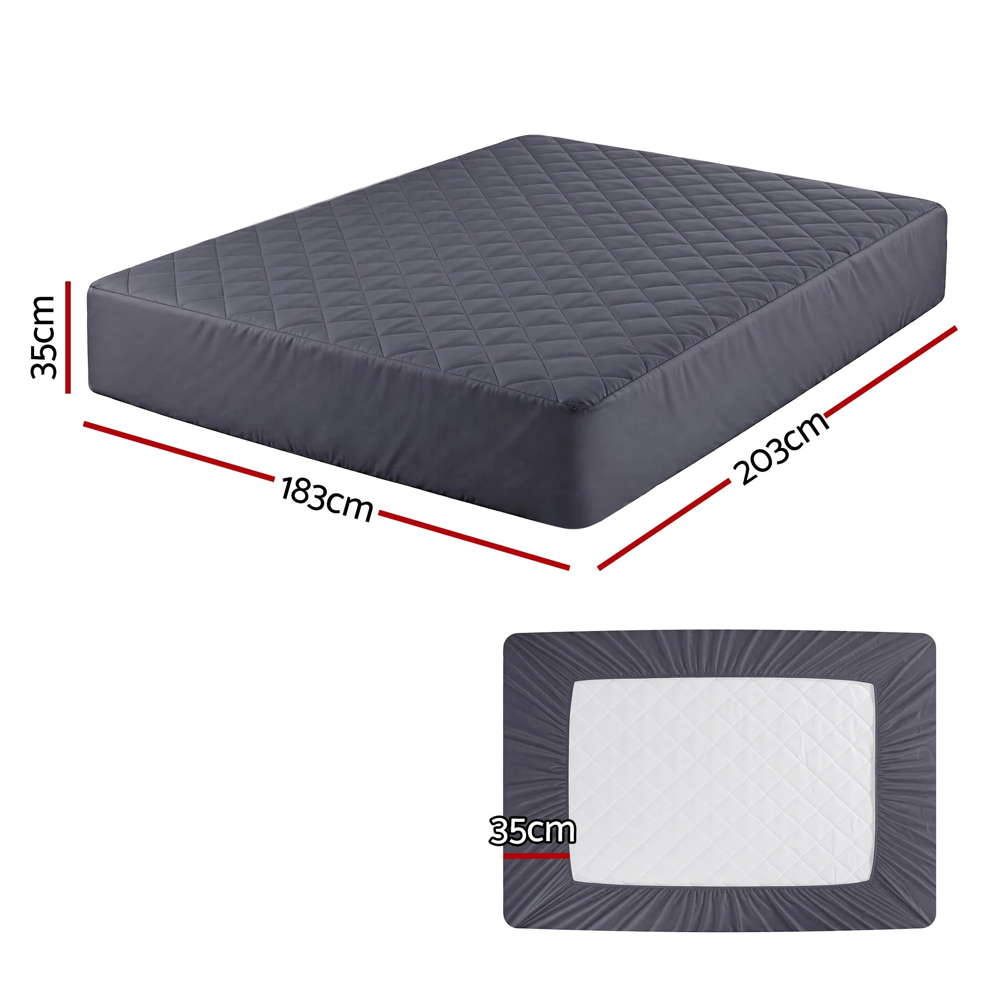 2 Giselle Water-Resistant Mattress Protector Microfiber 360° Fit - King Bed - Grey, 2 of 3
