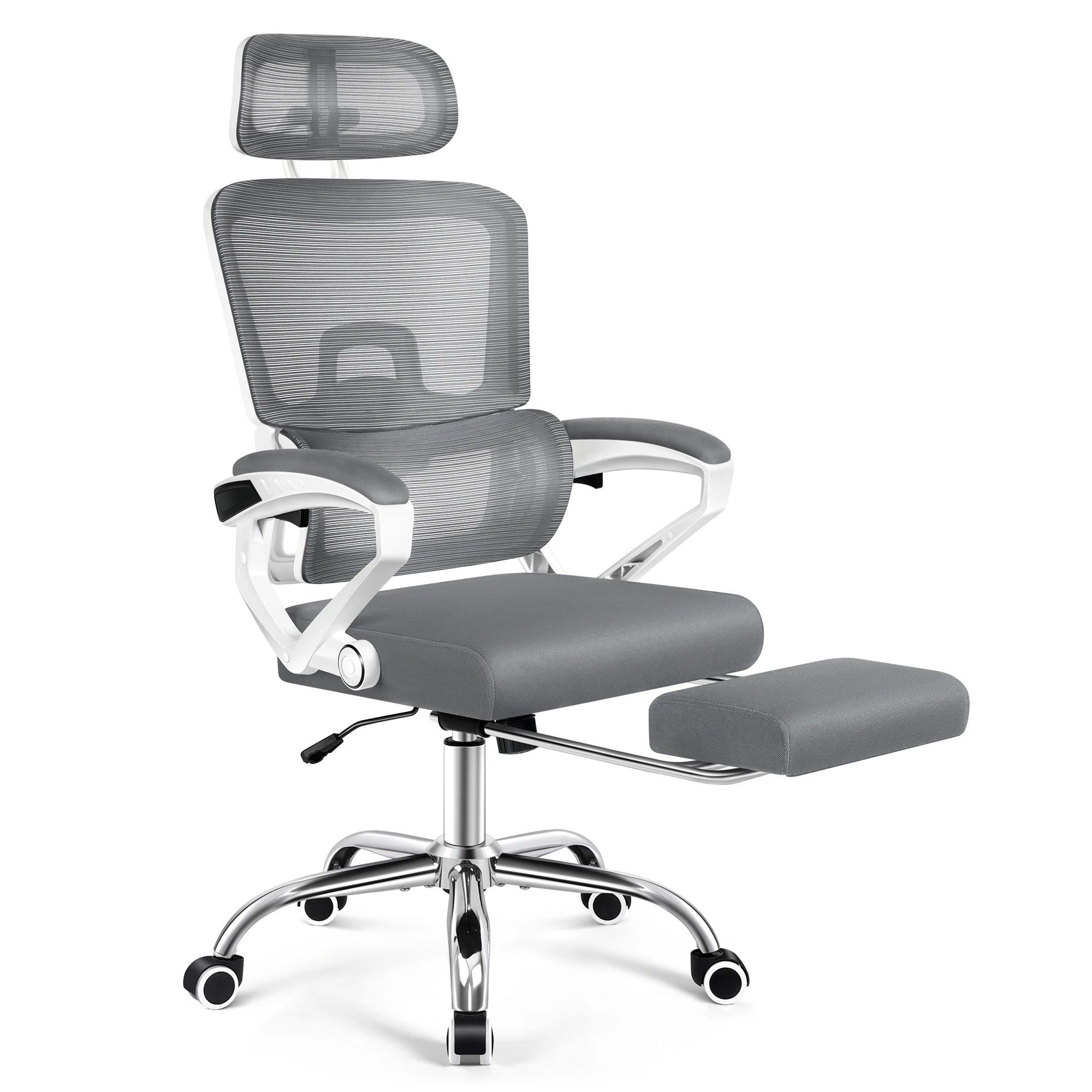 1 Alfordson Mesh Office Chair Racing Ergonomic Executive Computer Recliner Work - White Grey, 1 of 10