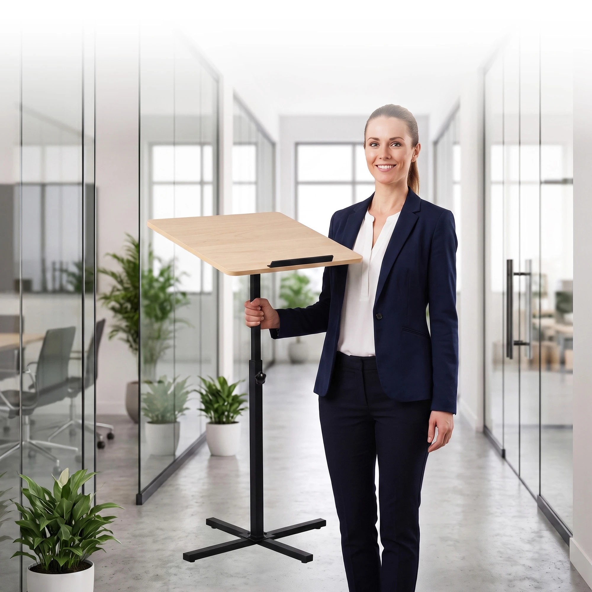 5 Artiss Floor Podium Stand 78-127CM Height Adjustable Portable Laptop Desk - Natural, 5 of 10