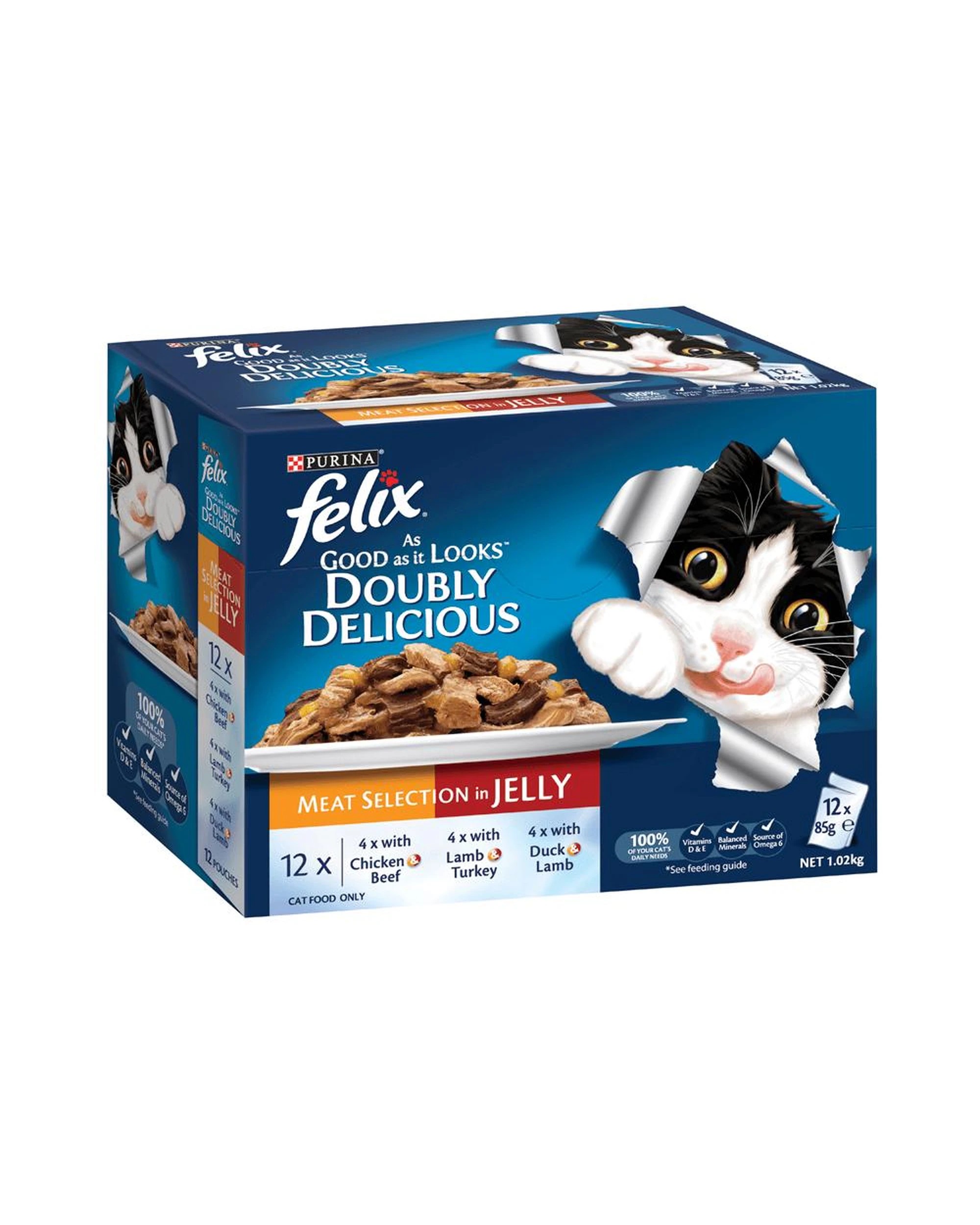 1 Felix As Good As It Look Doubly Delicious Wet Cat Food Meat Selections 12 x 85g, 1 of 2
