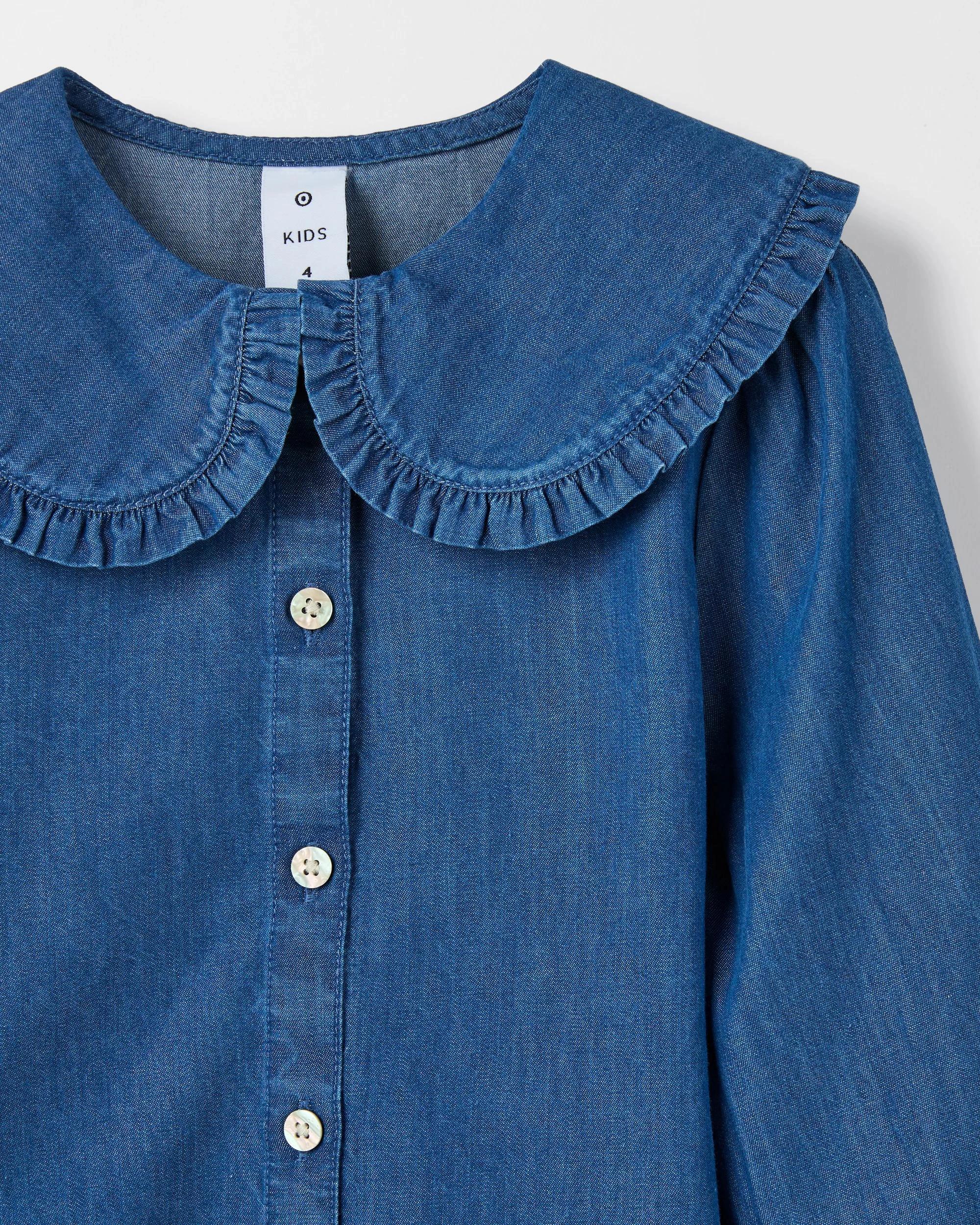 2 Target Kids Fashion Woven Long Sleeve Collared Blouse DENIM BLUE, 2 of 2