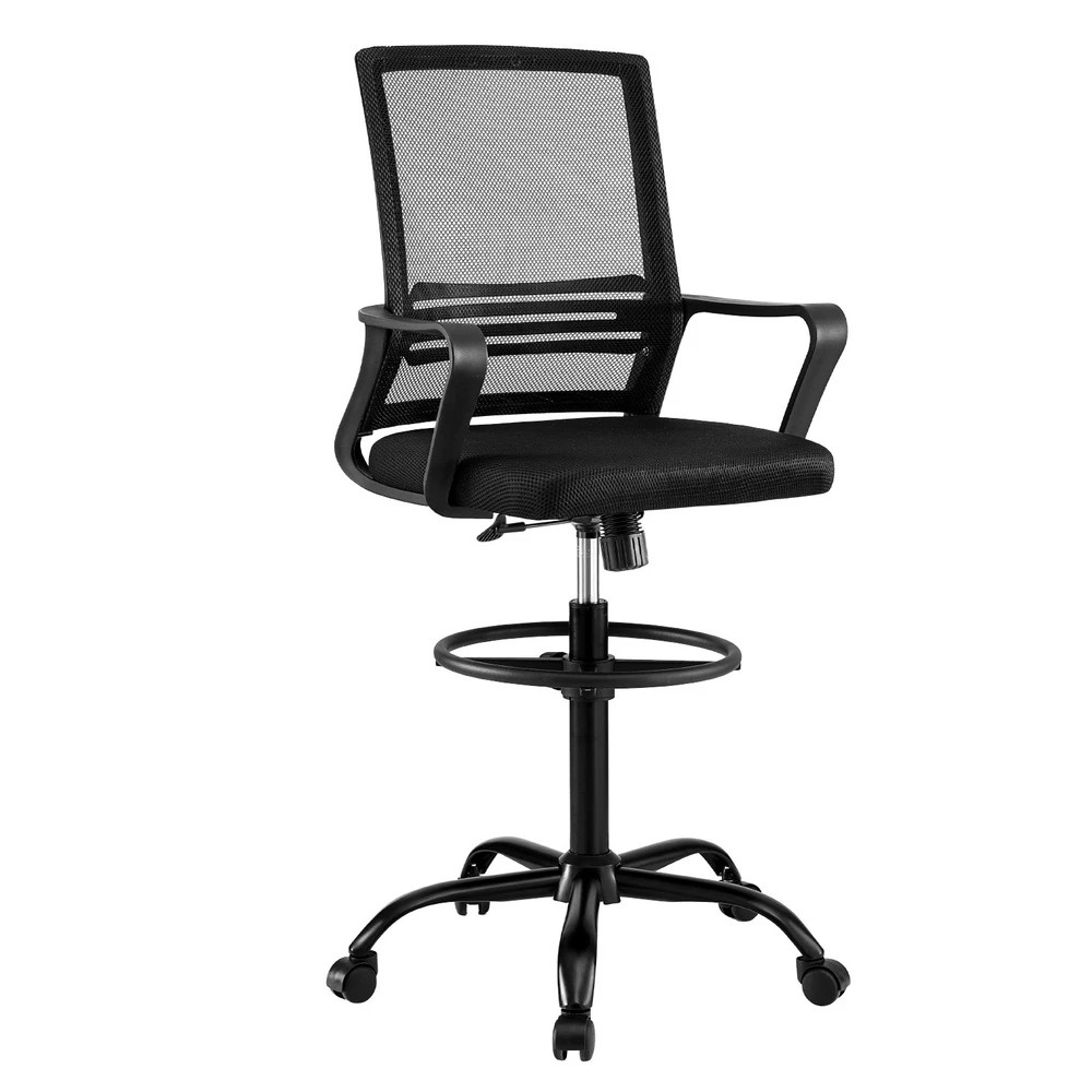 1 Artiss Office Chair Drafting Chairs Stool Computer Desk Studios Mesh - Black, 1 of 6