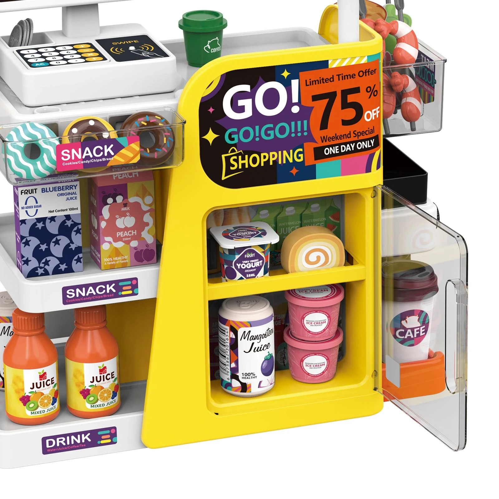 7 Ausway Kids Supermarket Role Playset with Scanner, Cash Register Water Dispenser & Play, 7 of 7