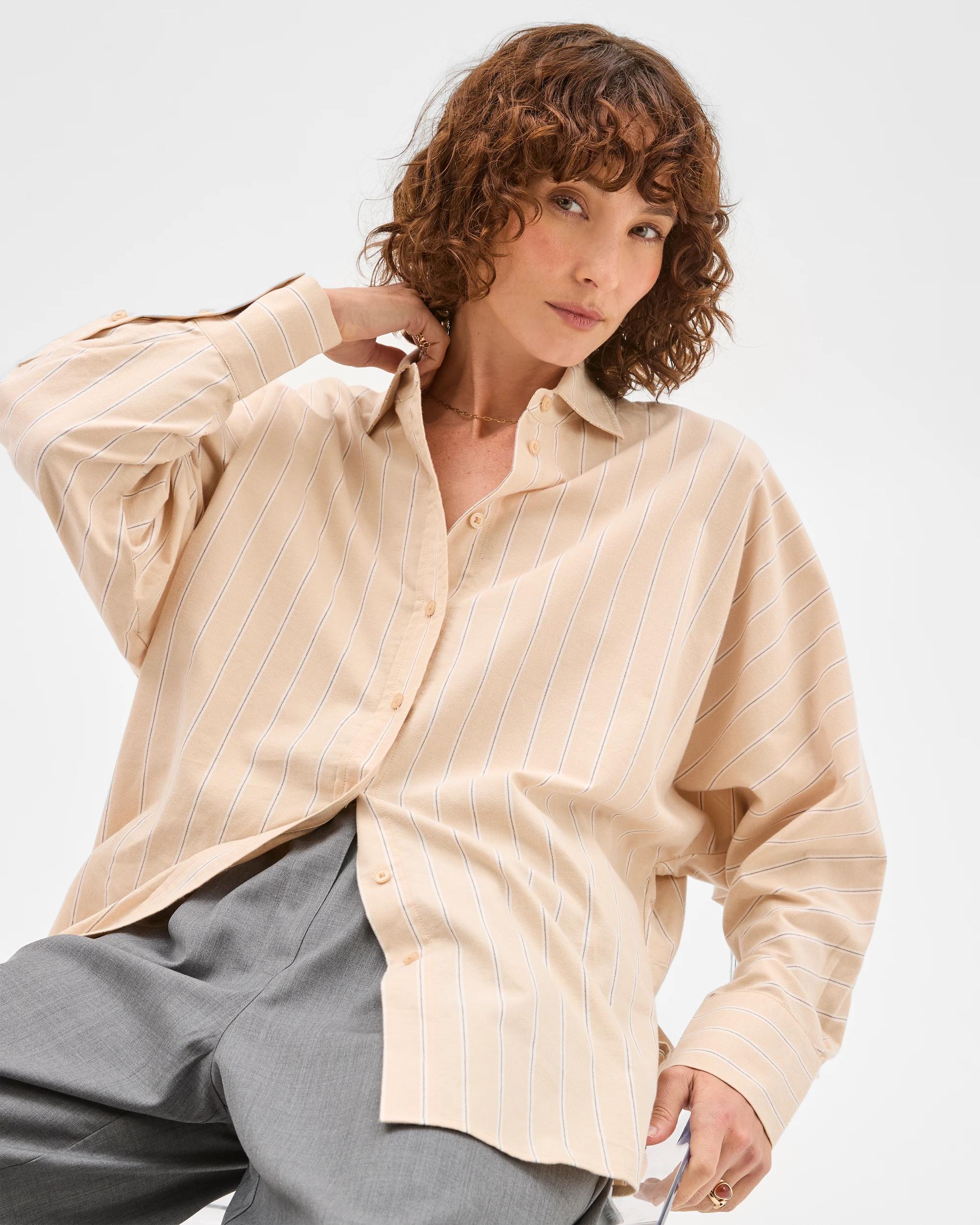 5 Target Woman Australian Cotton Batwing Shirt FAWN STRIPE, 5 of 9