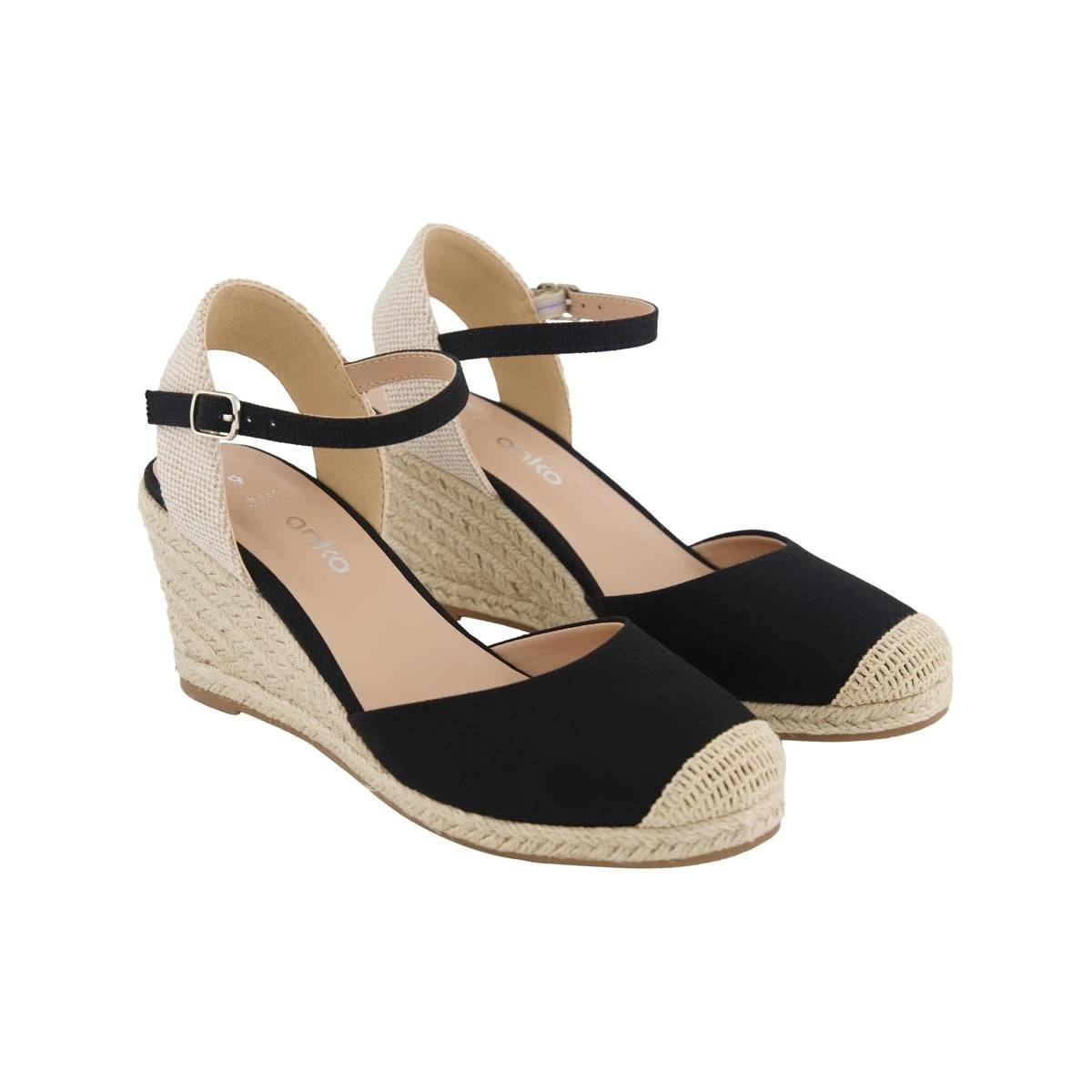 2 Casual Espadrille Closed Toe Wedge Heels Black, 2 of 5