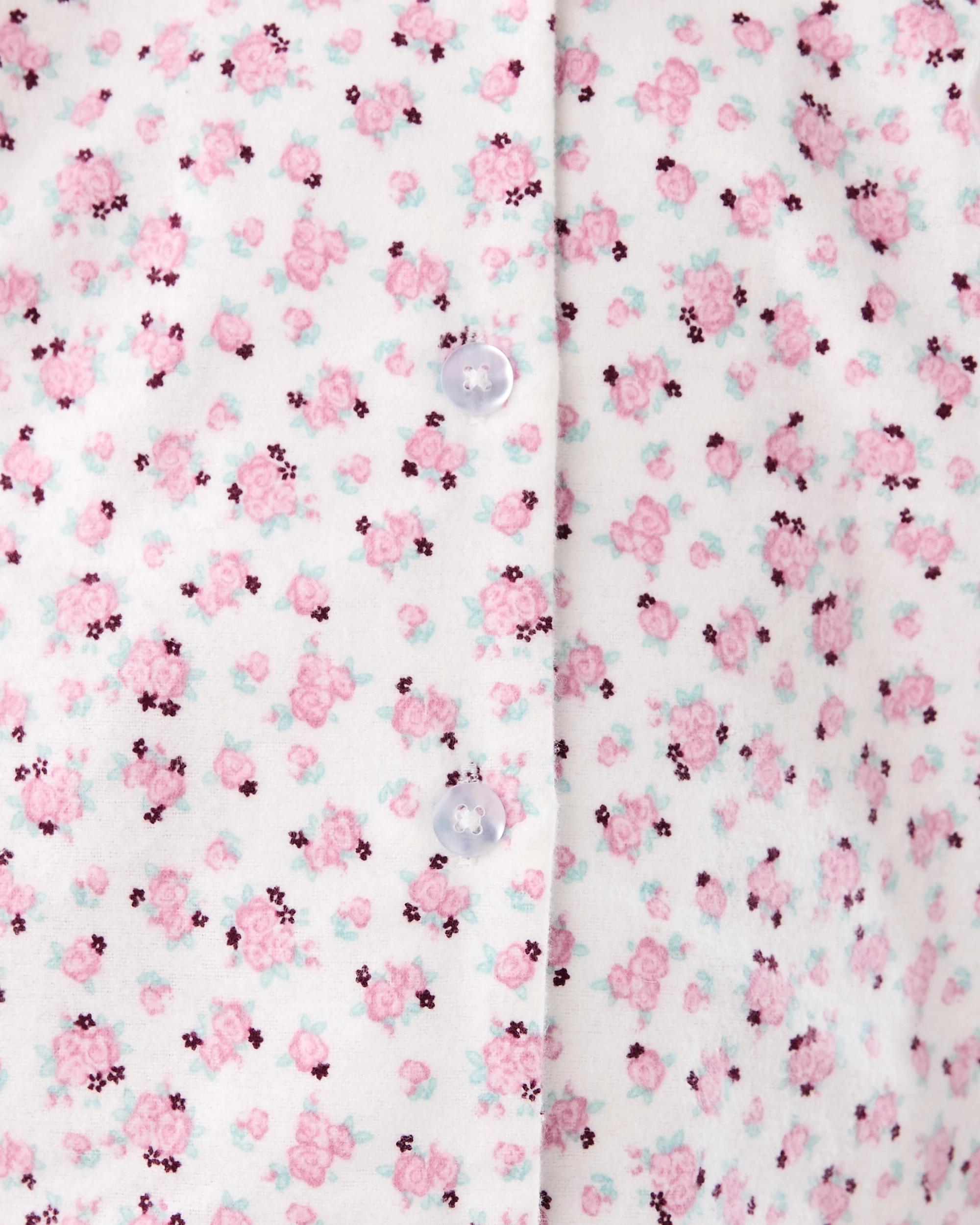 4 Flannel Pyjama Set Wht Roses, 4 of 8