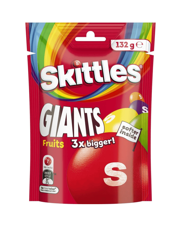 Skittles Giants Fruits Chewy Lollies Snack and Share Bag 132g
