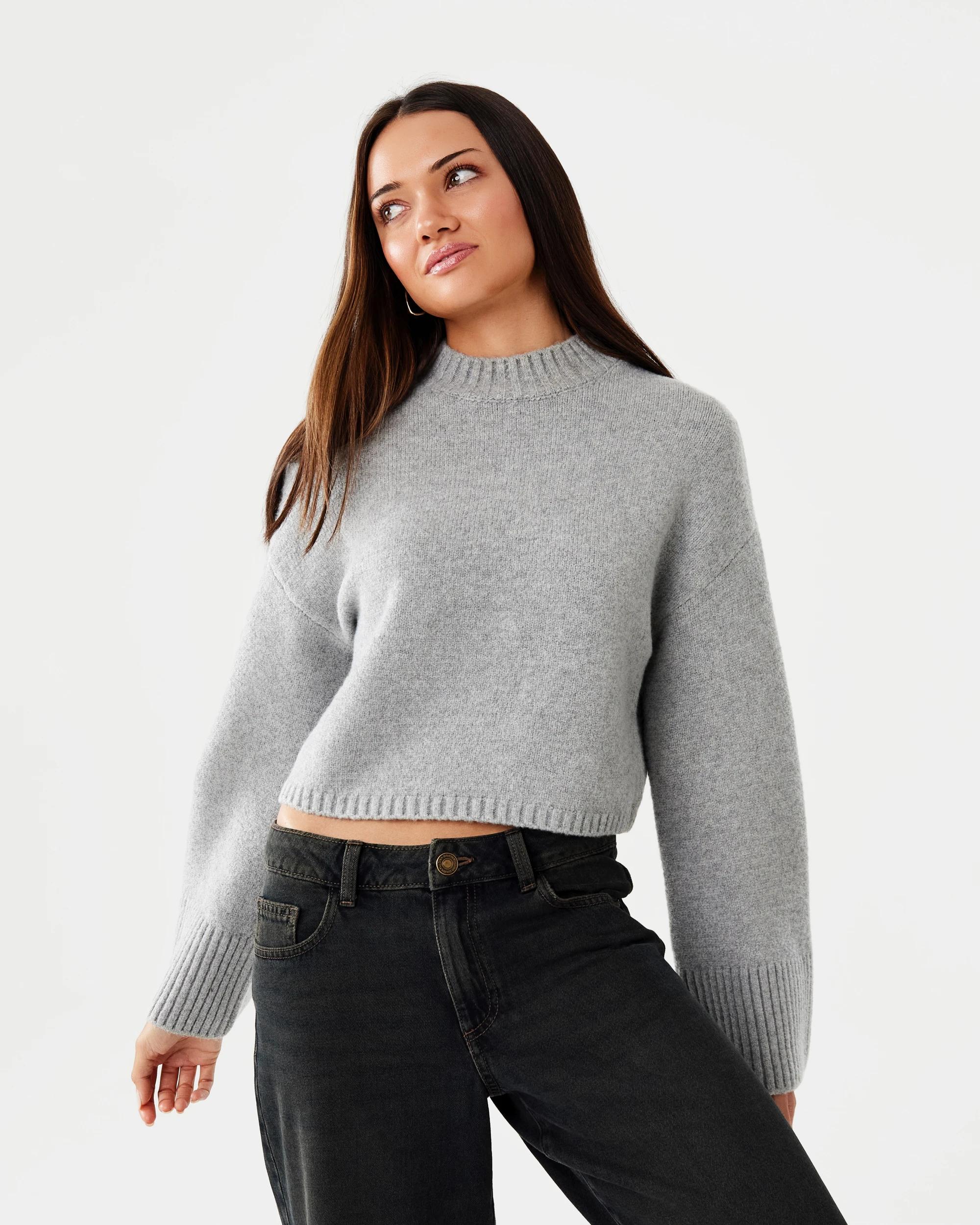 1 Long Sleeve Mock Neck Jumper Gry Charc, 1 of 8