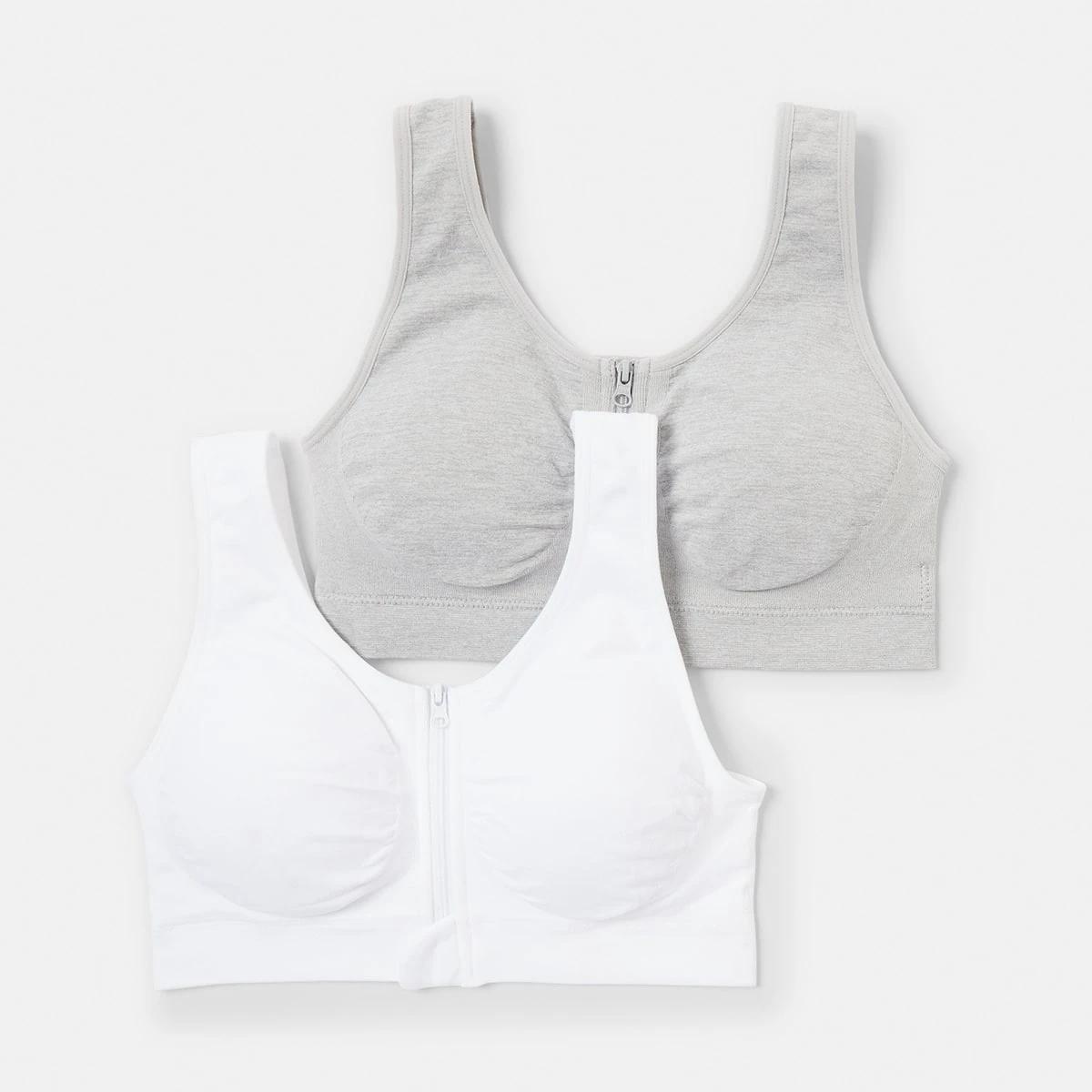 1 2 Pack Wirefree Post Surgery Crop WHITE, GREY MARLE, 1 of 8