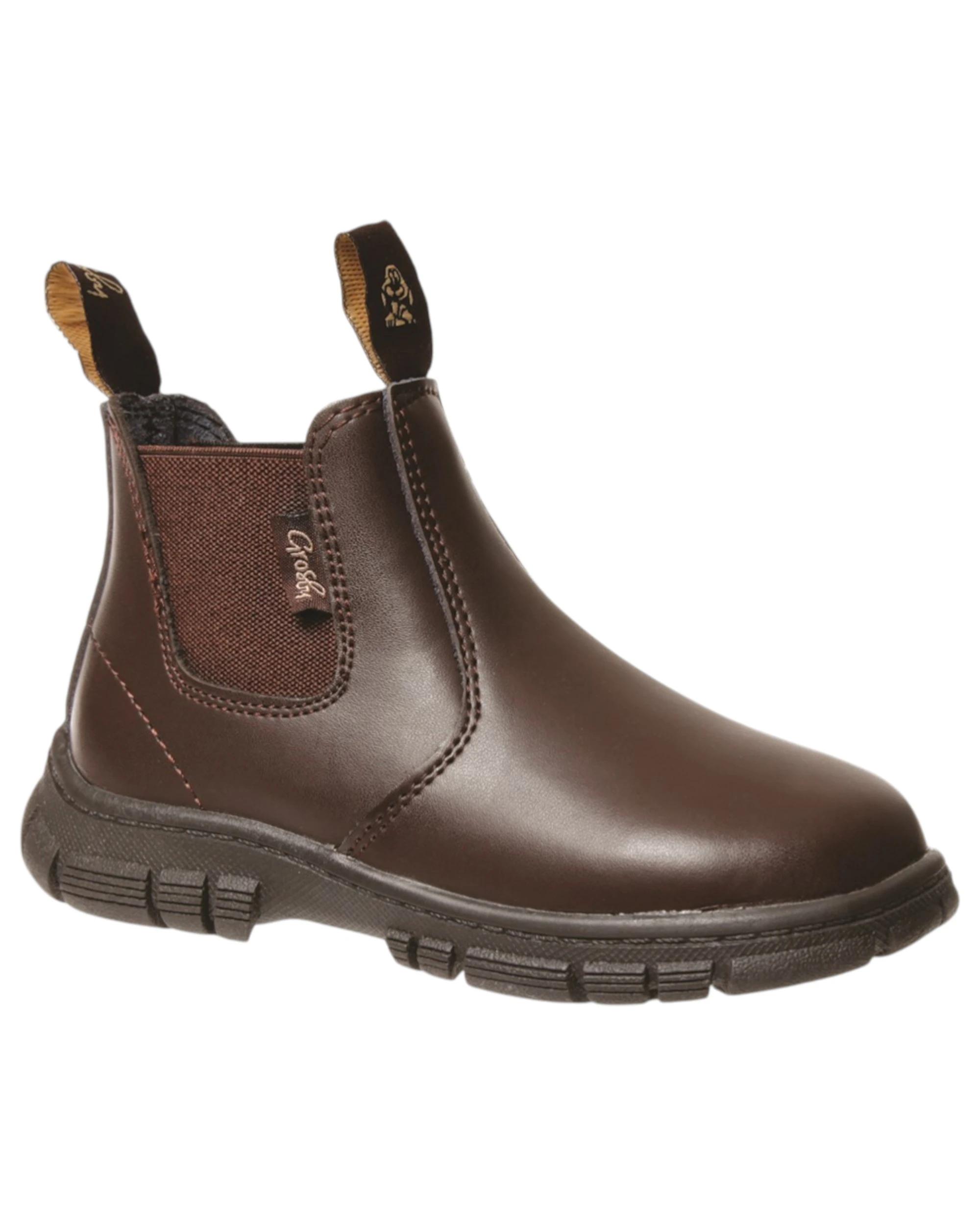 1 Grosby New Ranch Junior Boys Boots Brown School Leather Slip On Shoes BROWN, 1 of 4