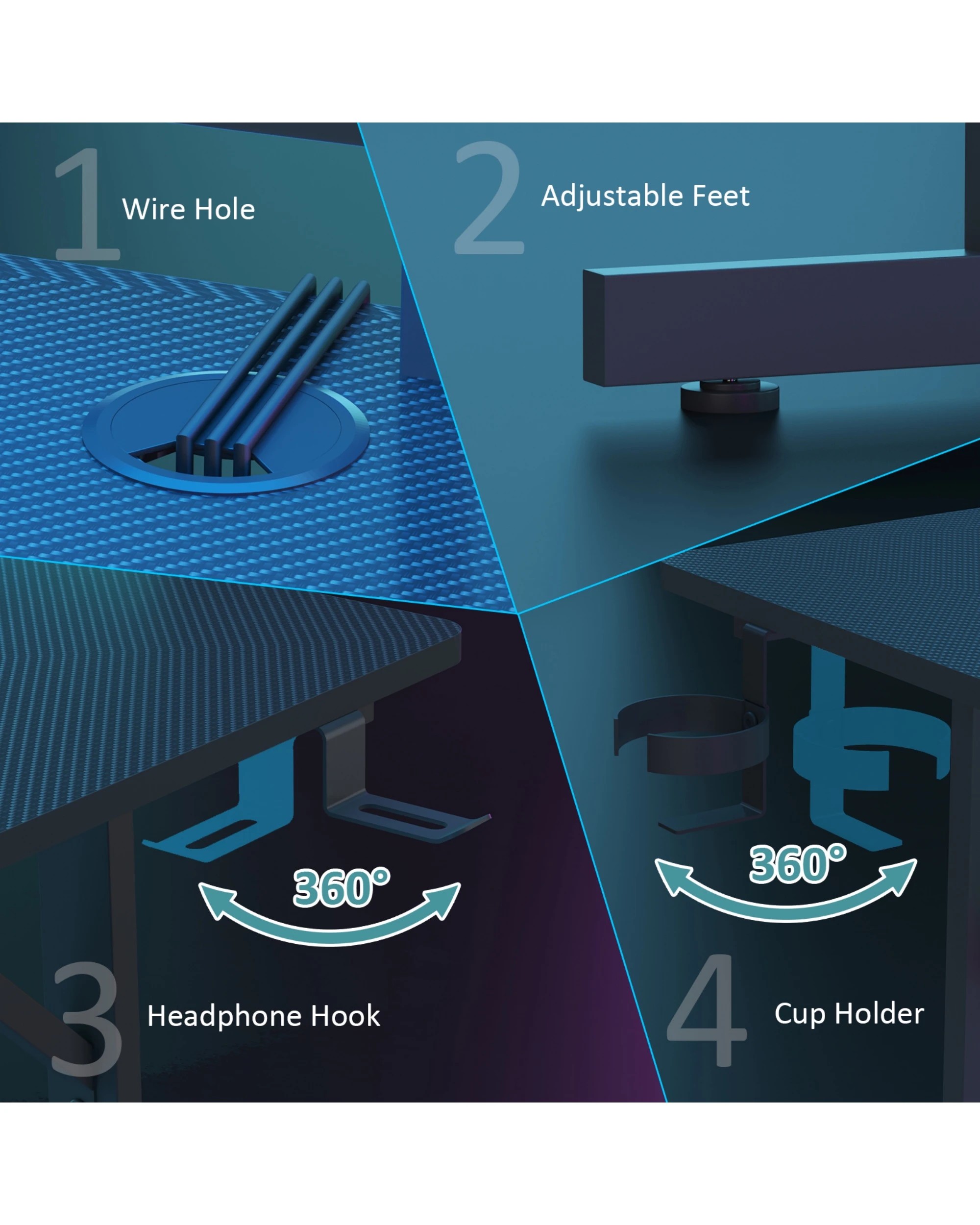 9 Advwin Gaming Desk With Led Lights & Power Outlets 100cm Computer Desk With Monitor Stand, 9 of 9