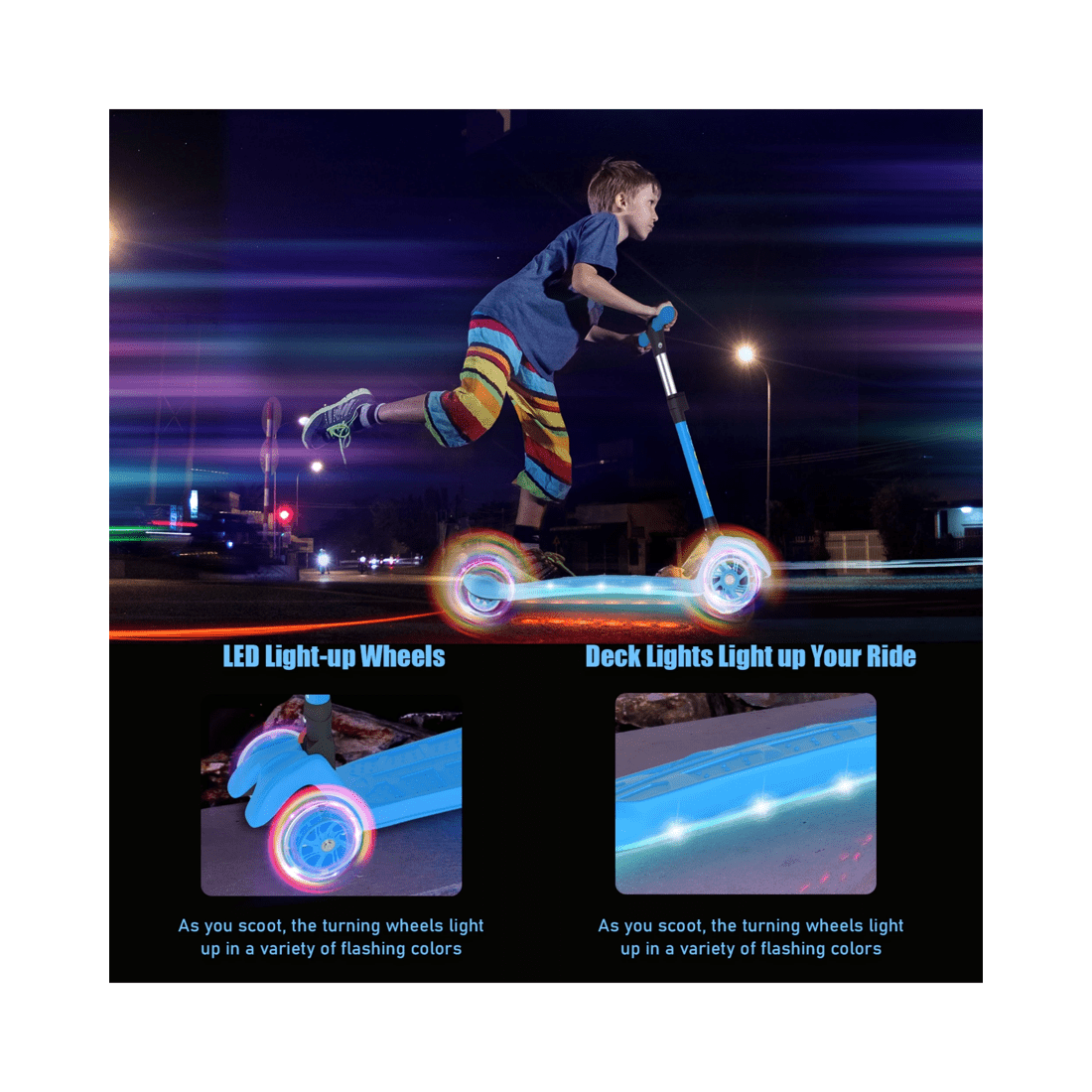 6 Advwin Foldable Kids Scooter w/ Music Light Up 3 Wheels Blue, 6 of 10