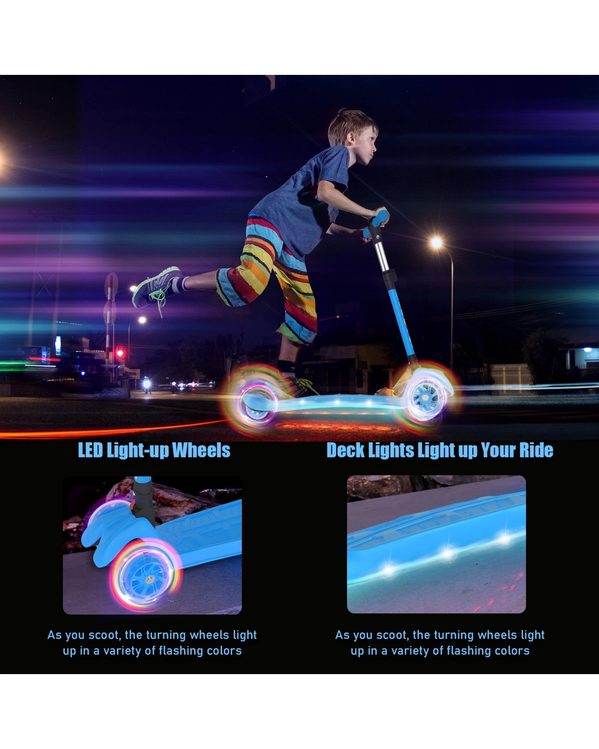 6 Advwin Foldable Kids Scooter w/ Music Light Up 3 Wheels Blue, 6 of 10