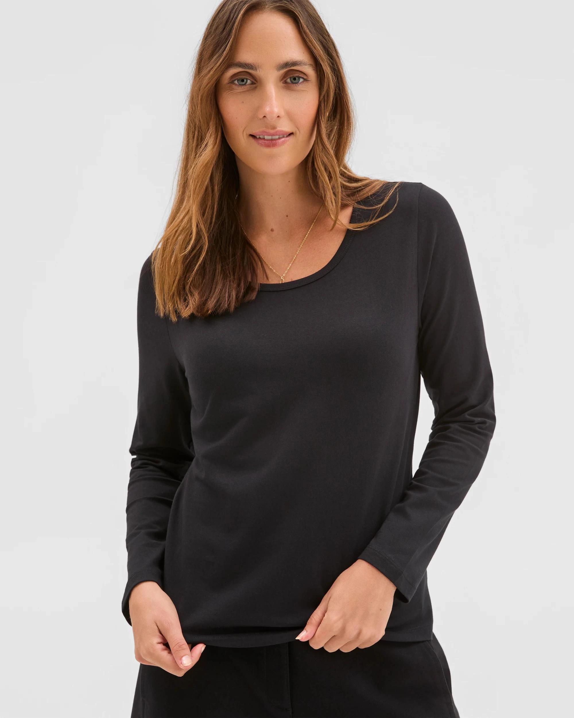 3 Target Woman Australian Cotton Long Sleeve Stretch Crew T-Shirt BLACK, 3 of 5