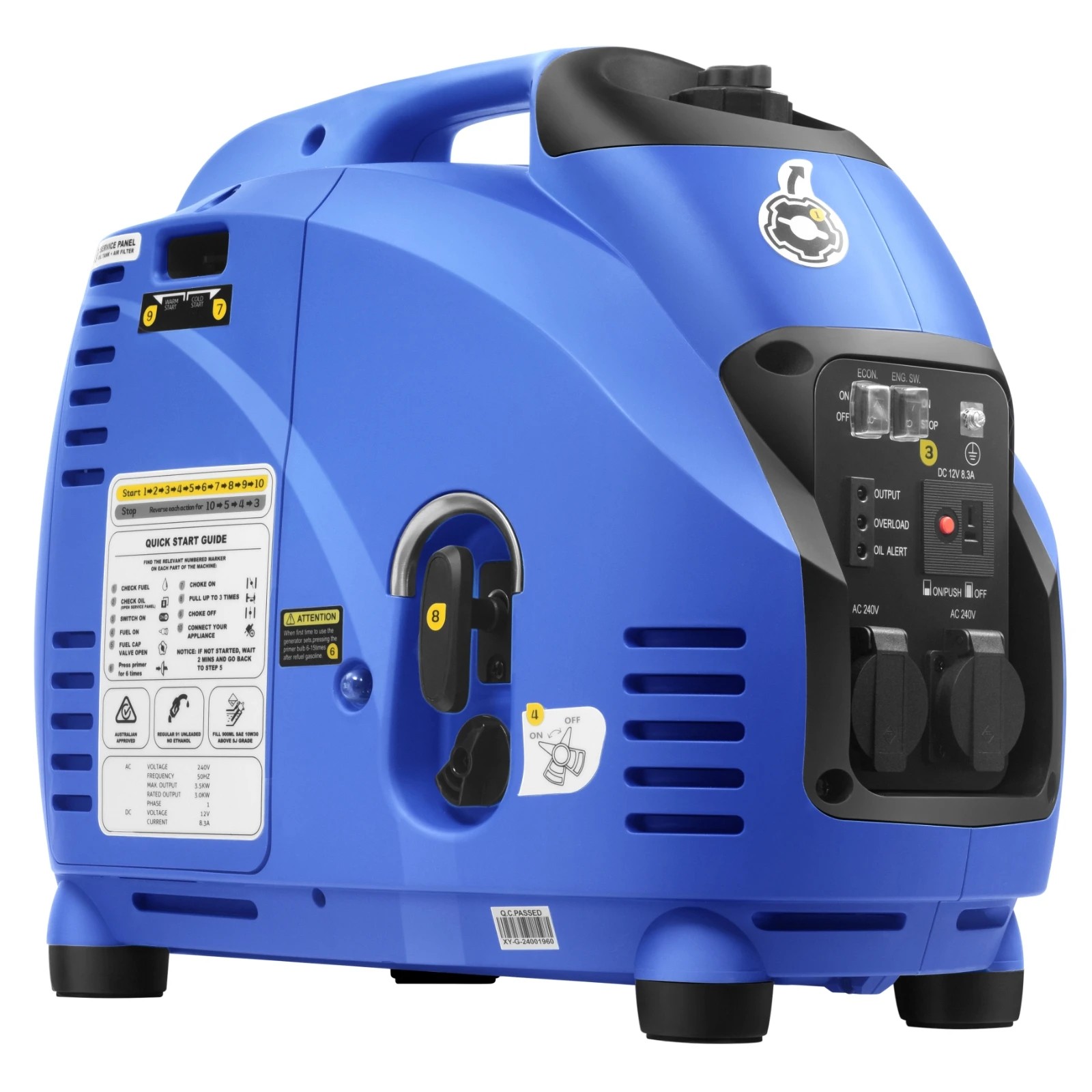 2 GenTrax 3.5kW Inverter Generator RCM Approved Dual 15A Outlets for Caravan Tools, 2 of 10