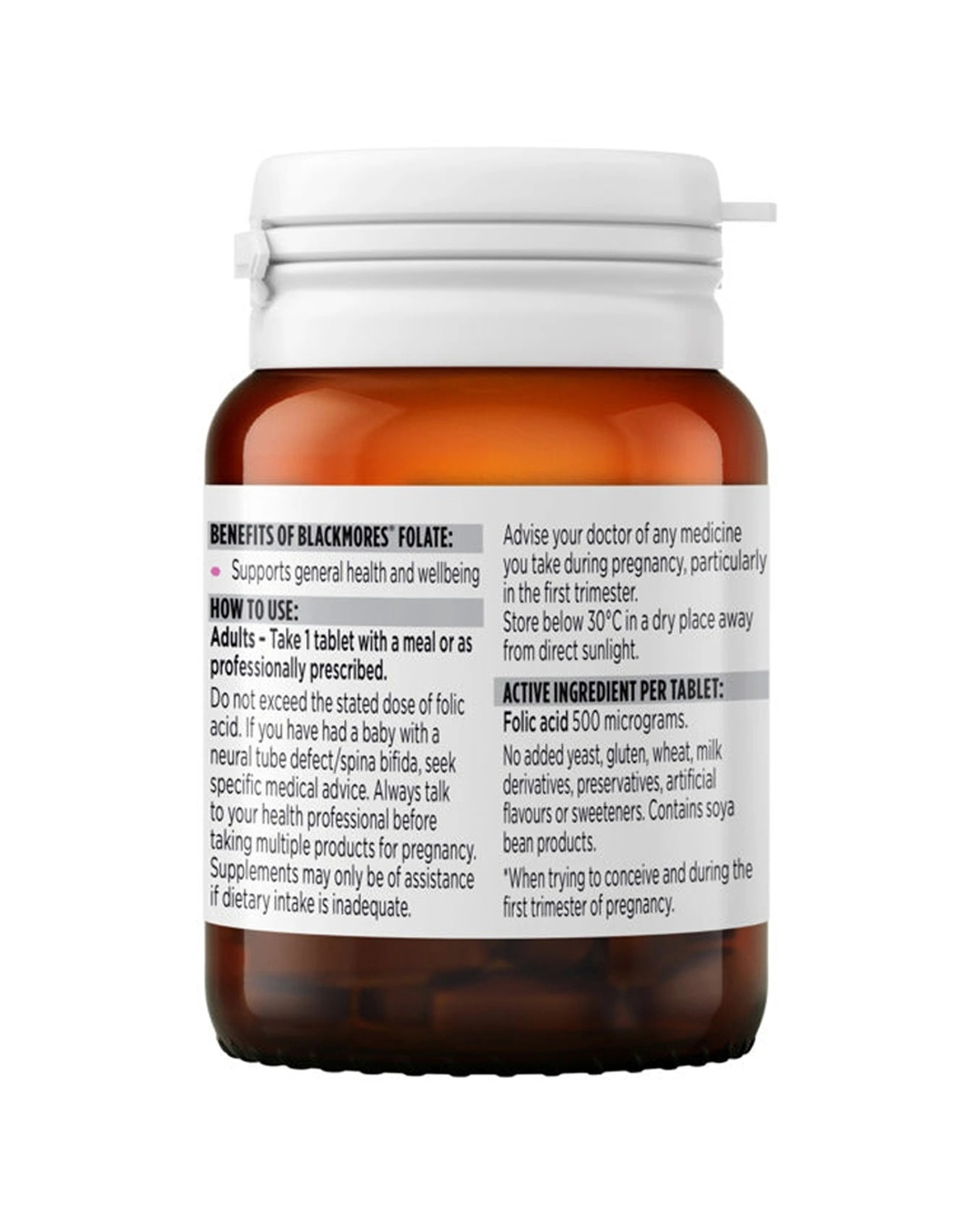 3 Blackmores 90pc Folate 500mcg Tablets Pregnancy Folic Acid Supplement, 3 of 7