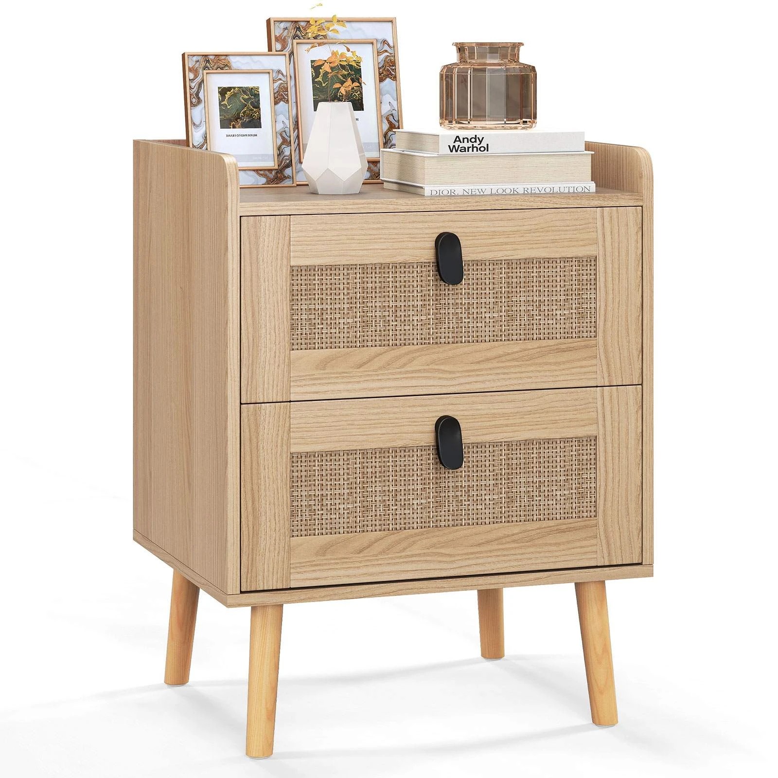 4 Costway Boho Accent Nightstand w/2 Rattan Drawers Modern Bedside Table, 4 of 4
