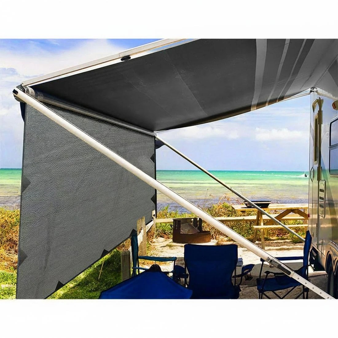 4 Weisshorn Caravan Privacy Screen Roll Out Awning 4.6x1.95M End Wall Side Sun Shade - Grey, 4 of 7