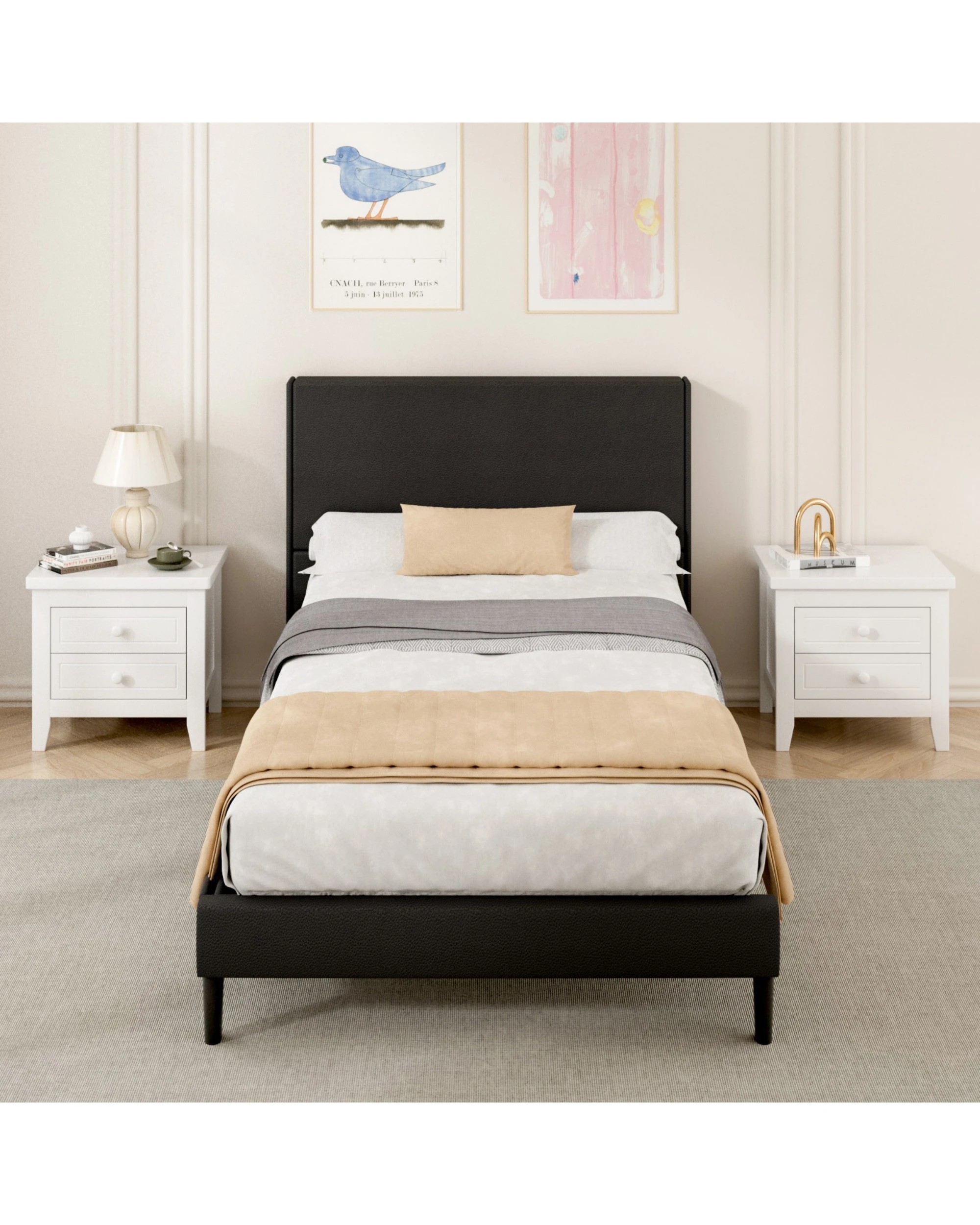 6 Advwin Bed Frame Single Size Mattress Base Upholstered Platform - Black, 6 of 7