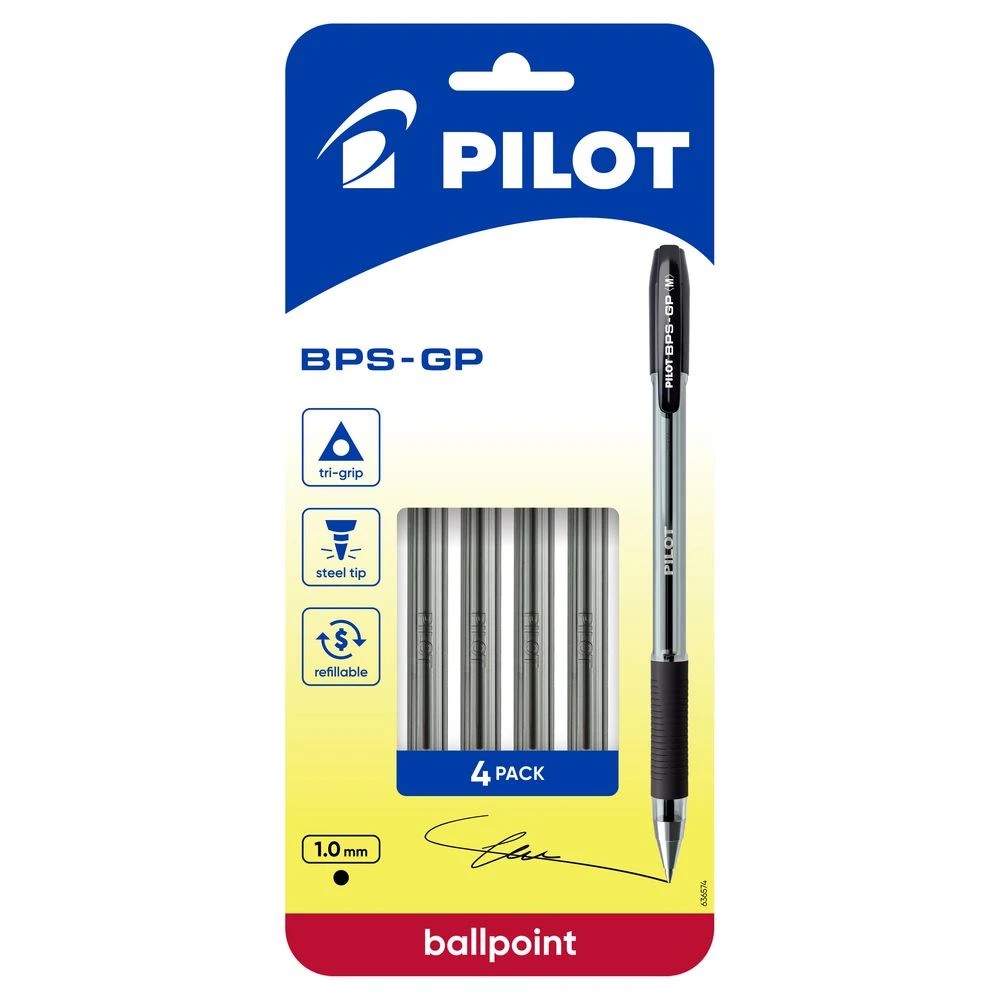 1 PILOT BPS-GP Ballpoint Pen Medium 1mm Black 4 Pack, 1 of 8