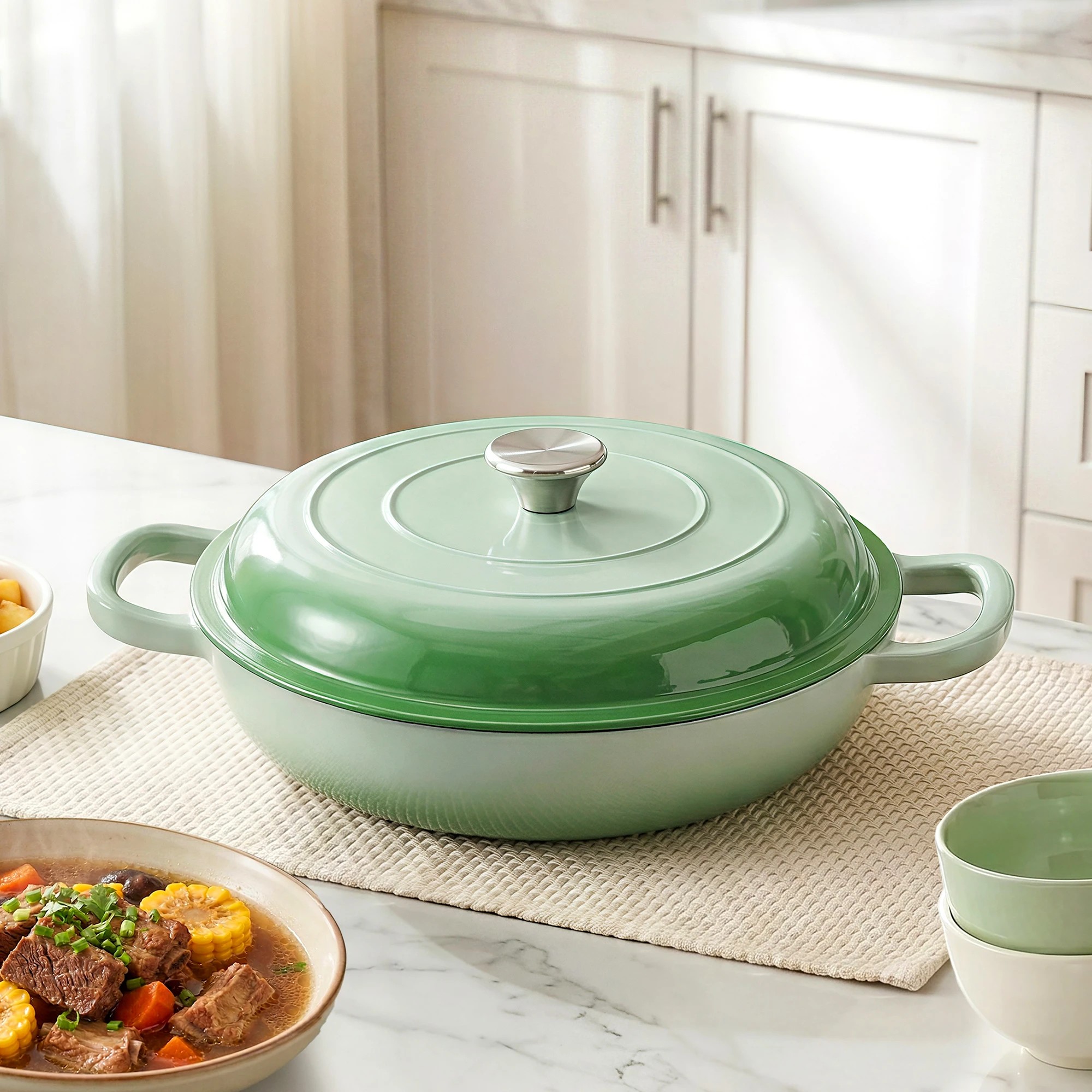 9 5-Star Chef 3.3L Enameled Cast Iron Dutch Oven Pot with Lid Easy-to-Clean Cooking Pot - Green, 9 of 9