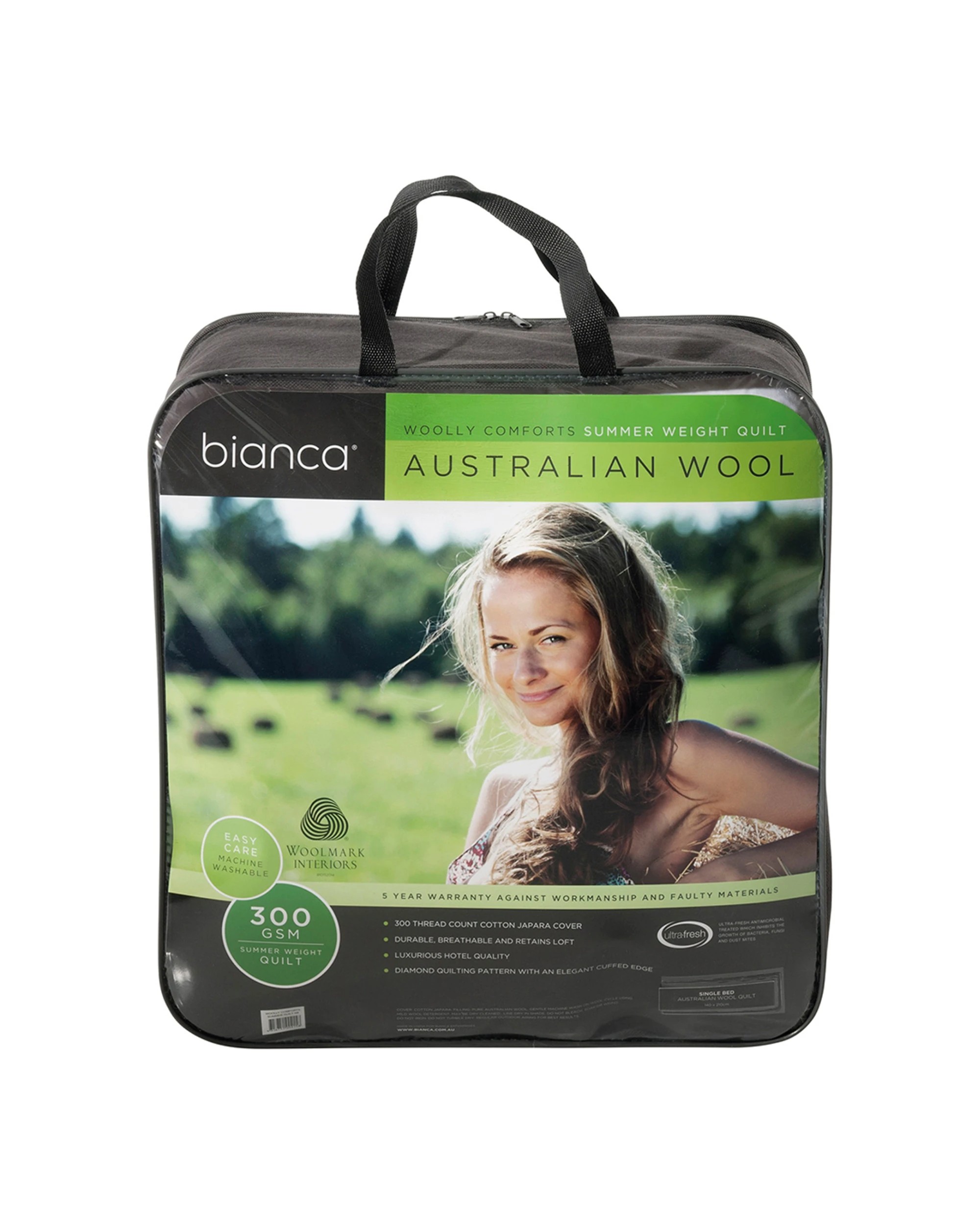 1 Bianca Woolly Comforts Australian Wool Quilt 300gsm - Single Bed - White, 1 of 2