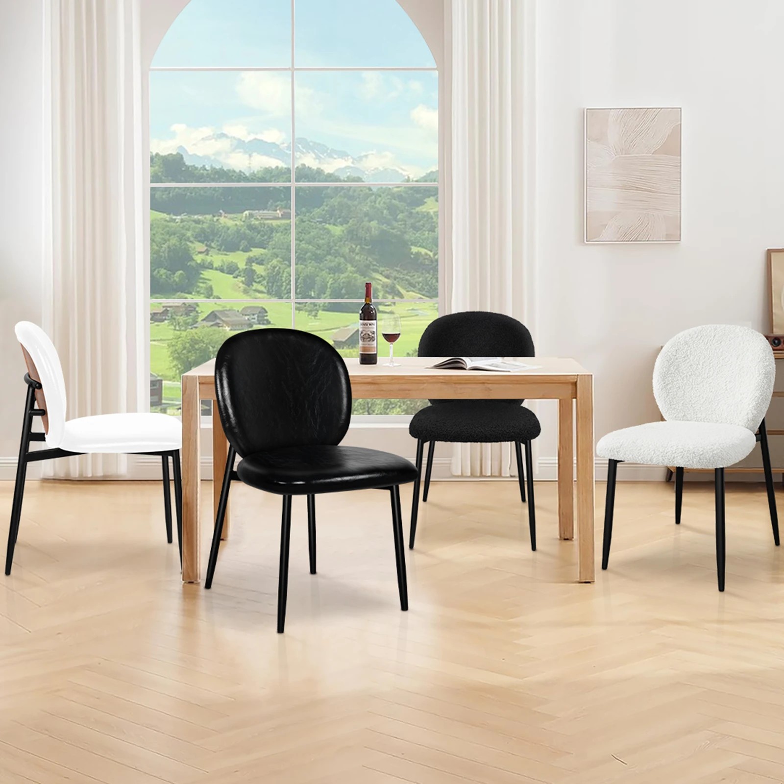 8 Alfordson 4x Dining Chairs Cafe Kitchen Lounge Curved Wooden Back Sherpa - White, 8 of 10