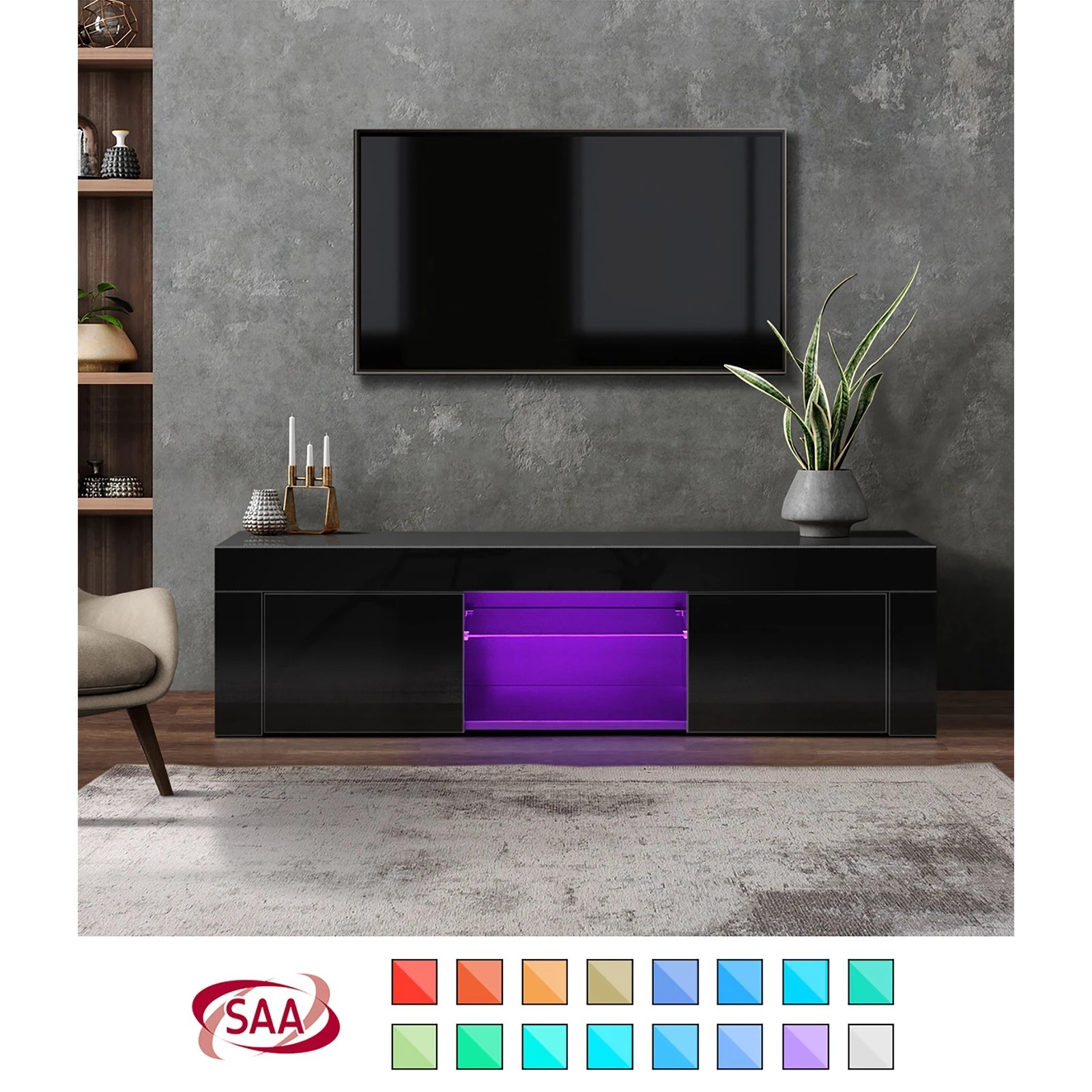 3 Oikiture Tv Cabinet Entertainment Unit Stand Rgb Led Hight Gloss 130cm
 - Black, 3 of 9