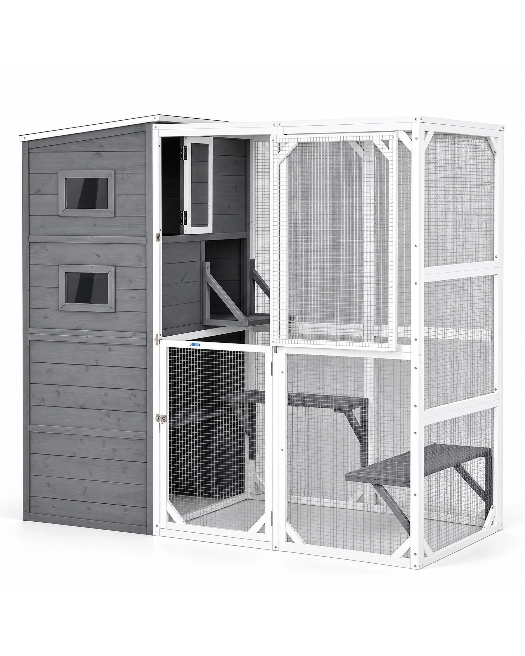 Advwin Cat Catio Enclosure Walk-in Cat Cage Wooden Pet House Outdoor ...