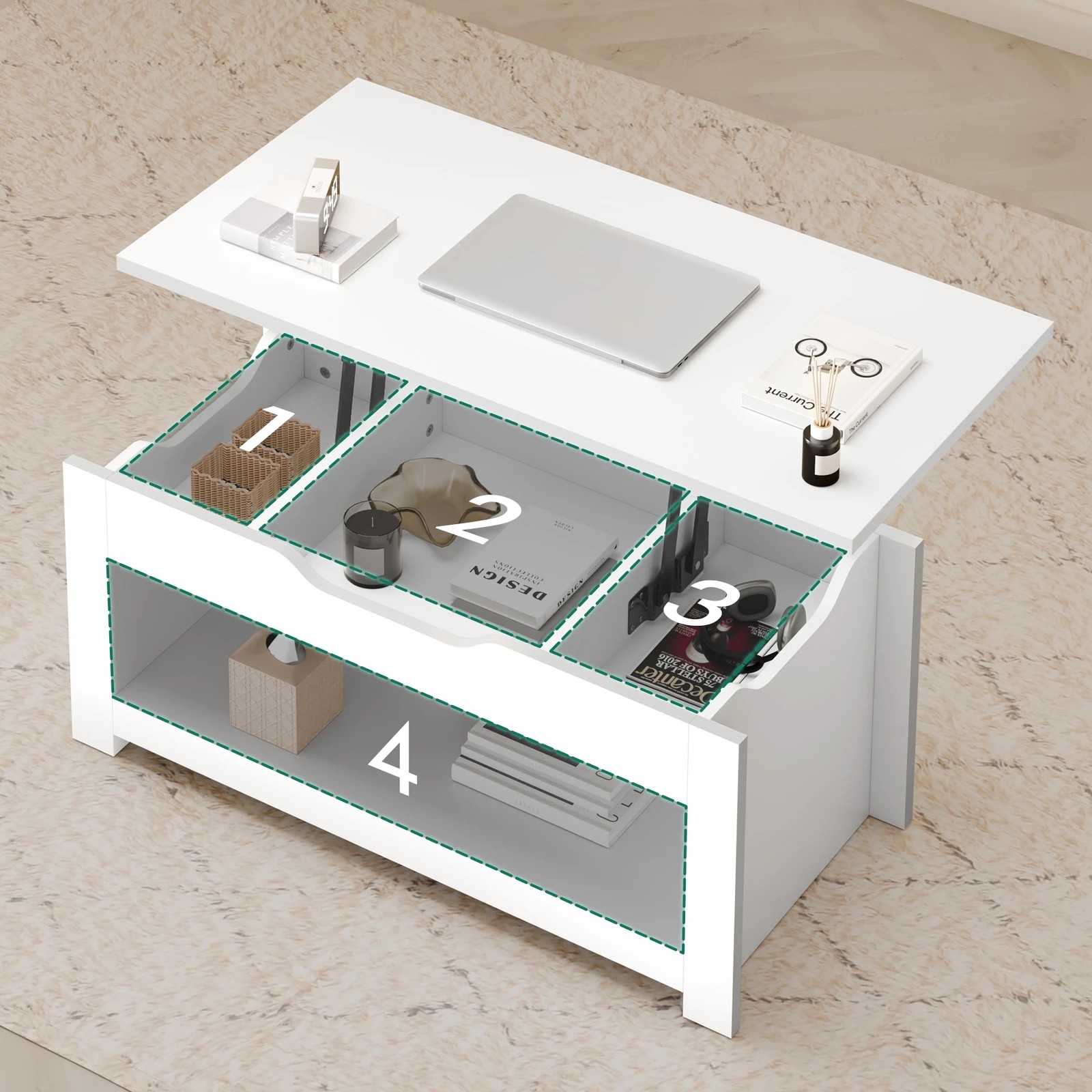 4 Alfordson Coffee Table Lift Up Top Laptop Desk Hidden Storage Shelf - White, 4 of 10