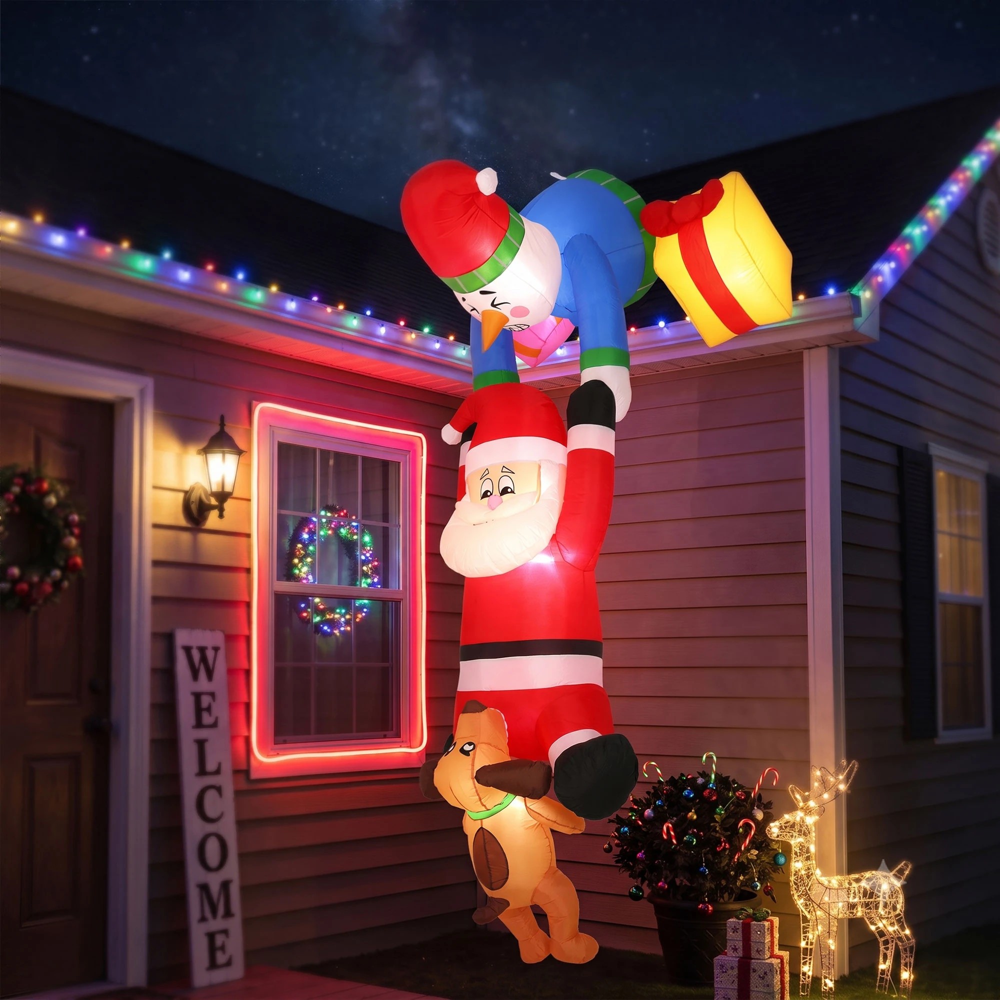 5 Jingle Jollys Christmas Inflatable Climbing Santa 3.5M Height LED Decorations Illuminated - Multi, 5 of 9