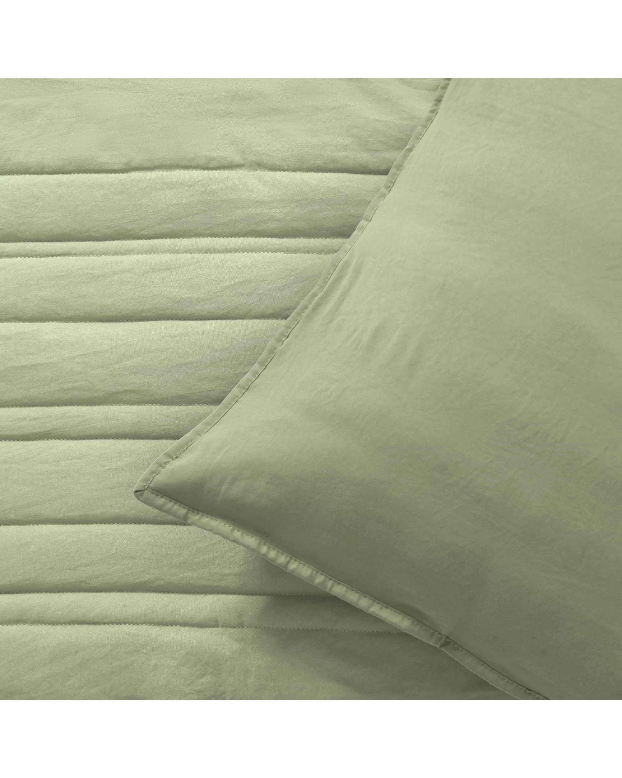 2 Dreamaker Superfine Washed Microfibre Stripe Quilted European Pillowcase Twin Pack - Sage Green, 2 of 6