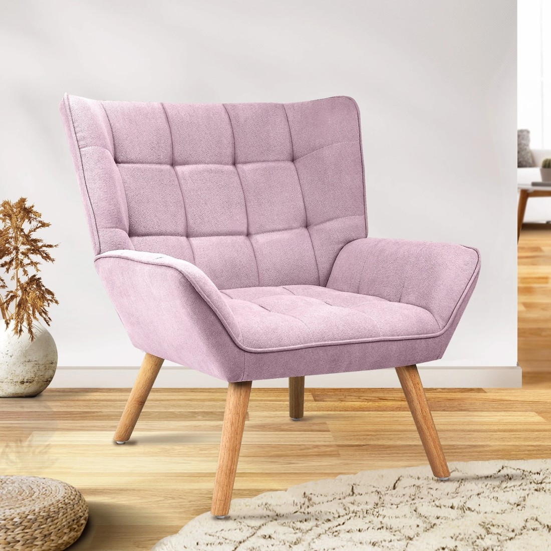 2 Oikiture Armchair Accent Chairs Sofa Lounge Fabric Upholstered Tub Chair
 - Pink, 2 of 10