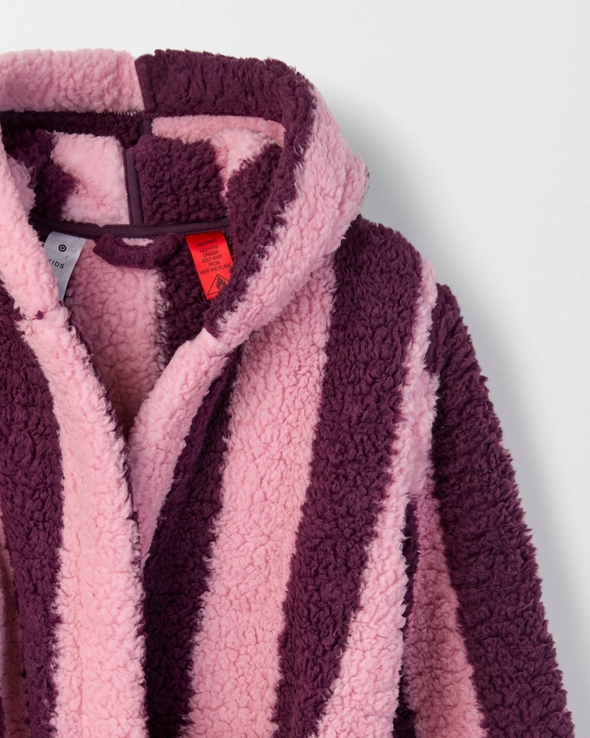 2 Target Kids Older Girls Sherpa Dressing Gown WINE STRIPE, 2 of 4