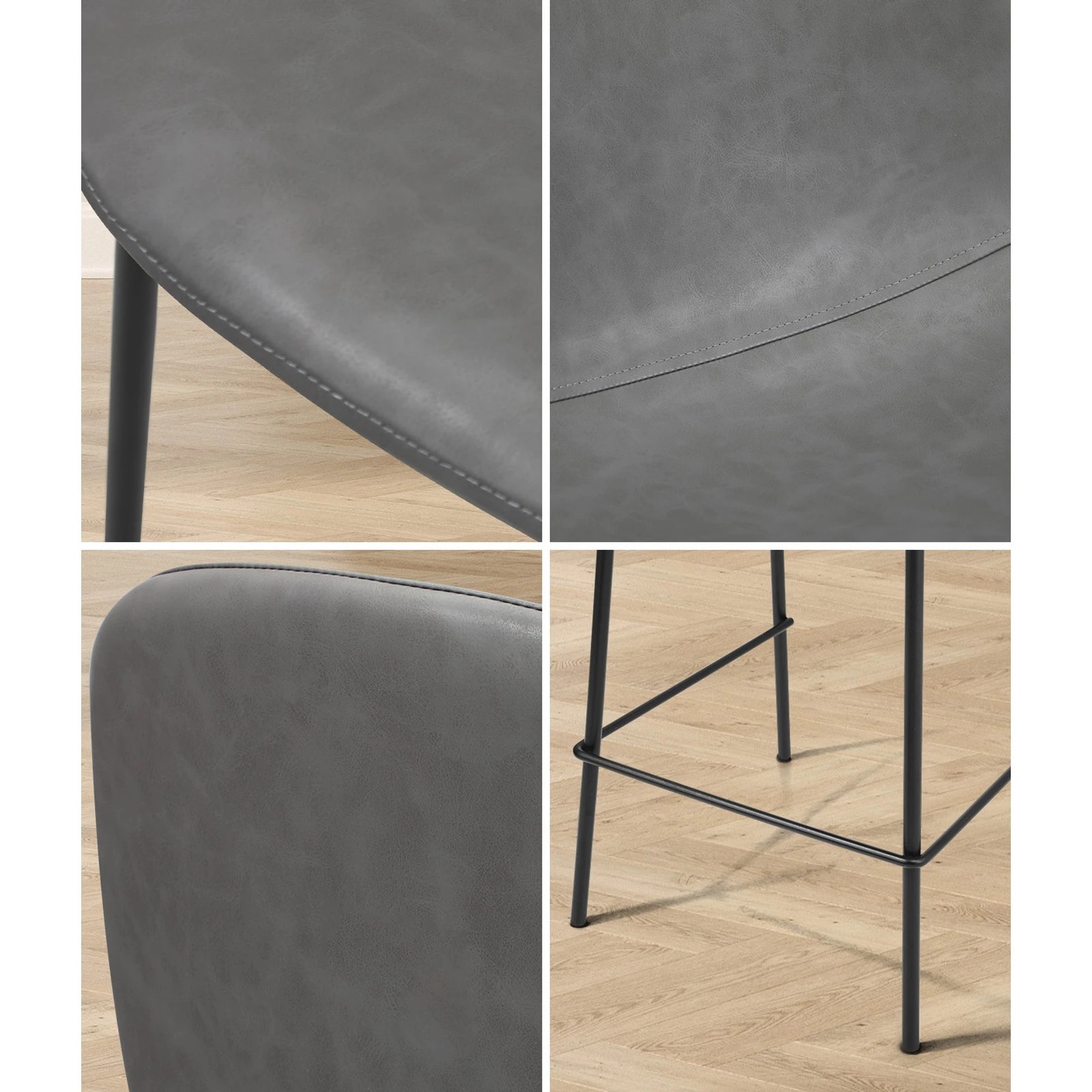 4 Oikiture 2x Bar Stools Barstool - Grey, 4 of 9