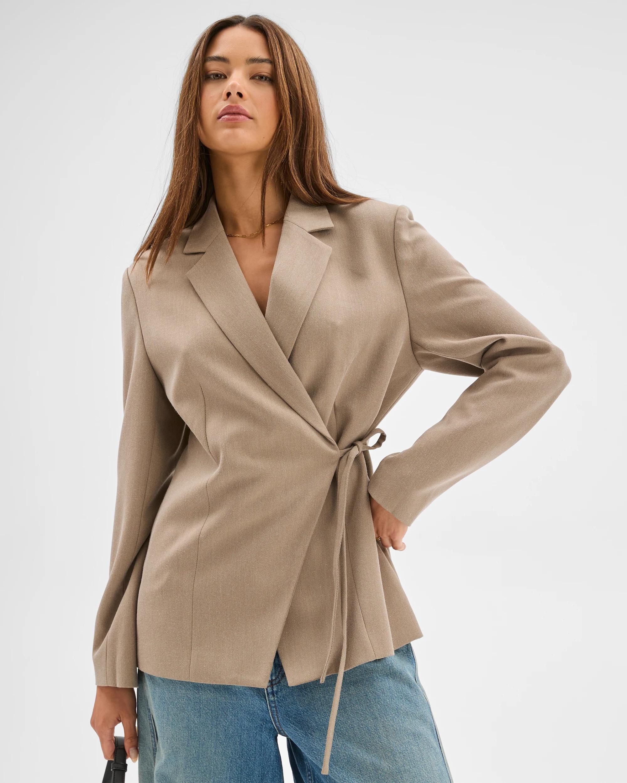 1 Lily Loves Wrap Tie Detail Blazer COCOA MARLE, 1 of 6