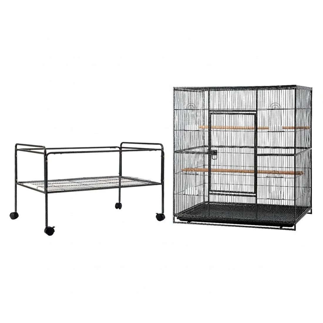 4 i.Pet Bird Cage Large Cages 160cm Parrot Aviary Stand-Alone Budgie Wheels Castor - Black, 4 of 6