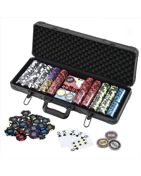 500PC 14g Poker Chip Set – Casino Style Party Game with Dice & Cards - Black