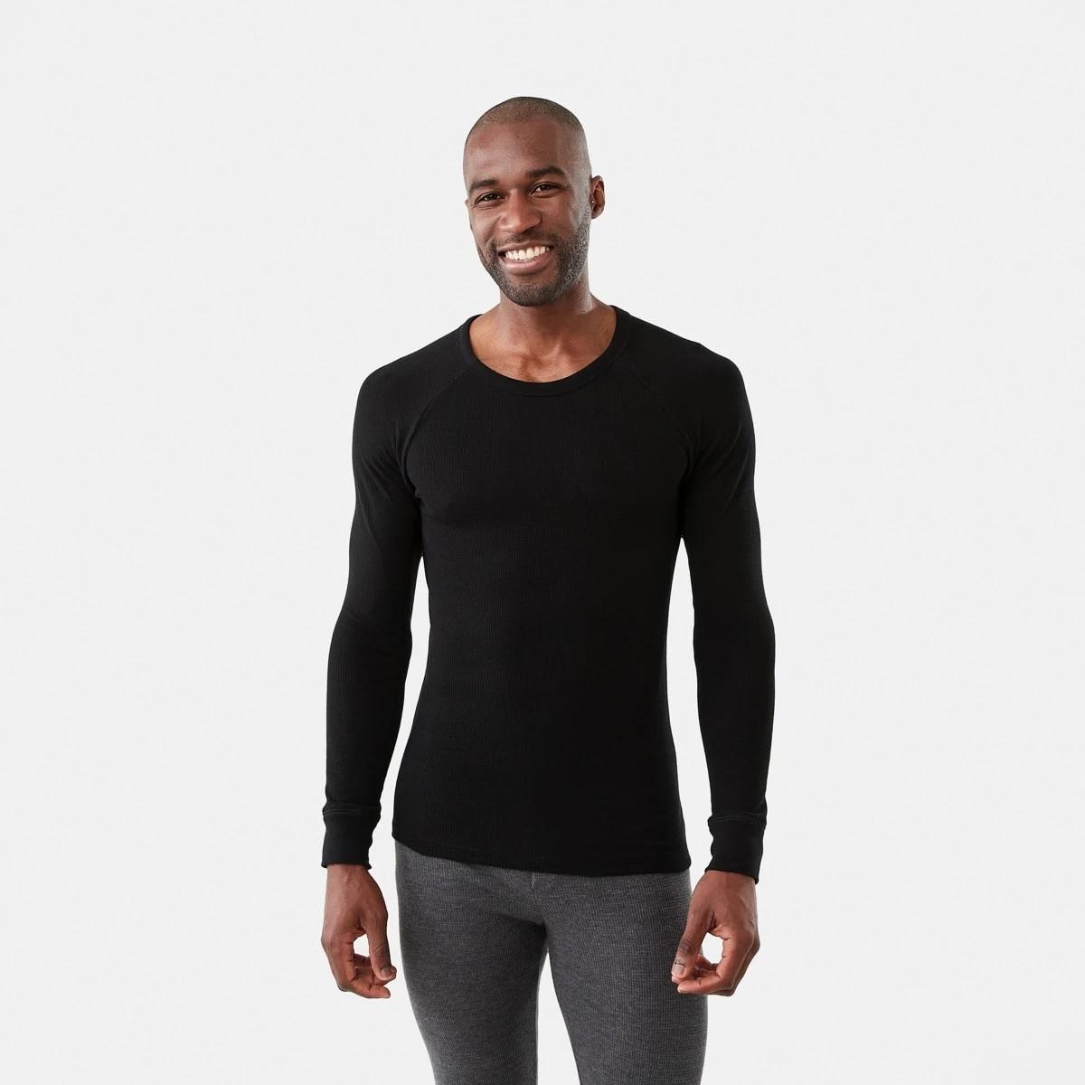 1 Long Sleeve Mini Waffle Thermal Top Black, 1 of 5