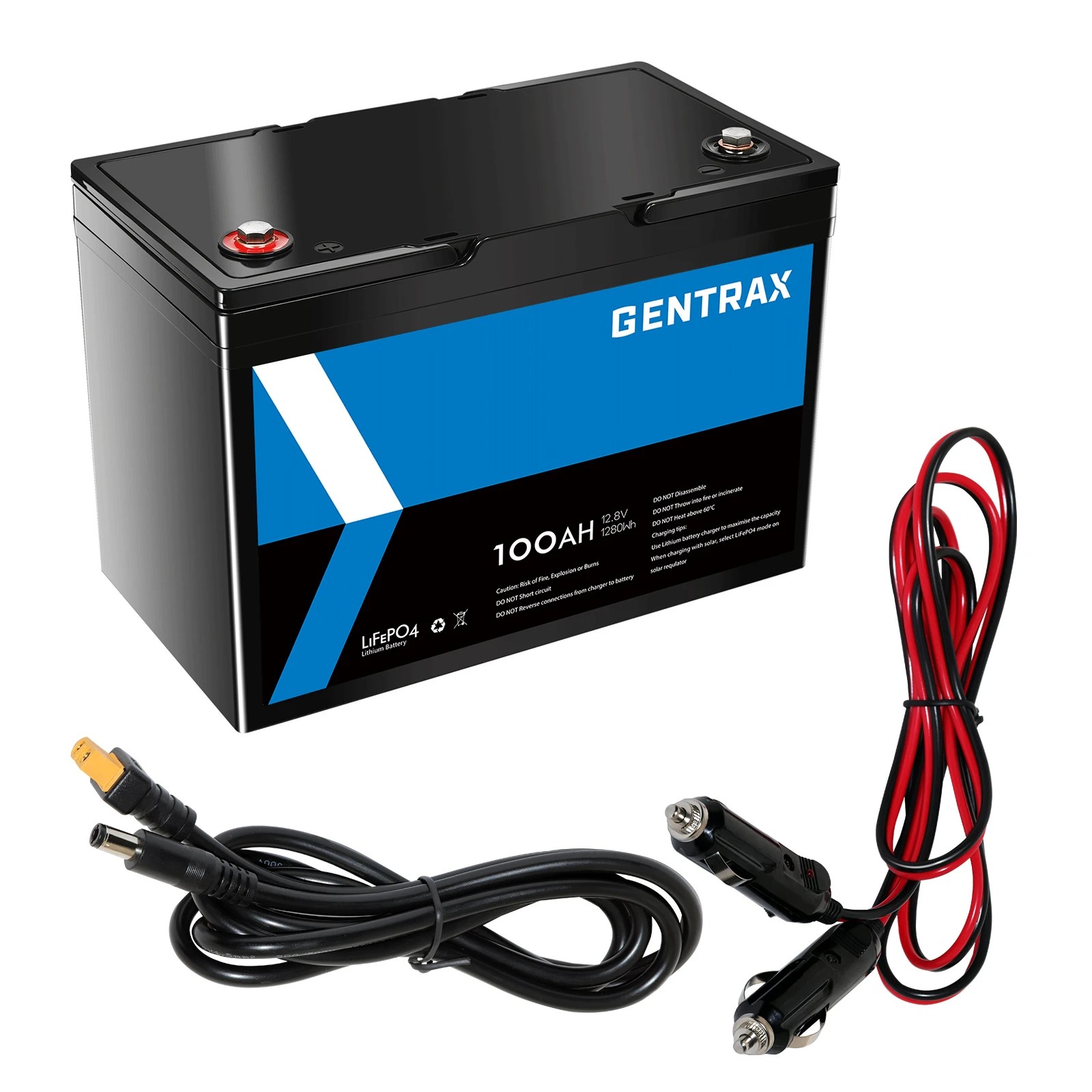 1 Gentrax 12V 100Ah Lithium Battery LiFePO4 BMS RV Camping Power + 2x XT60 DC6530 + 2x 1.5m Cigarette Lighter Cable, 1 of 10